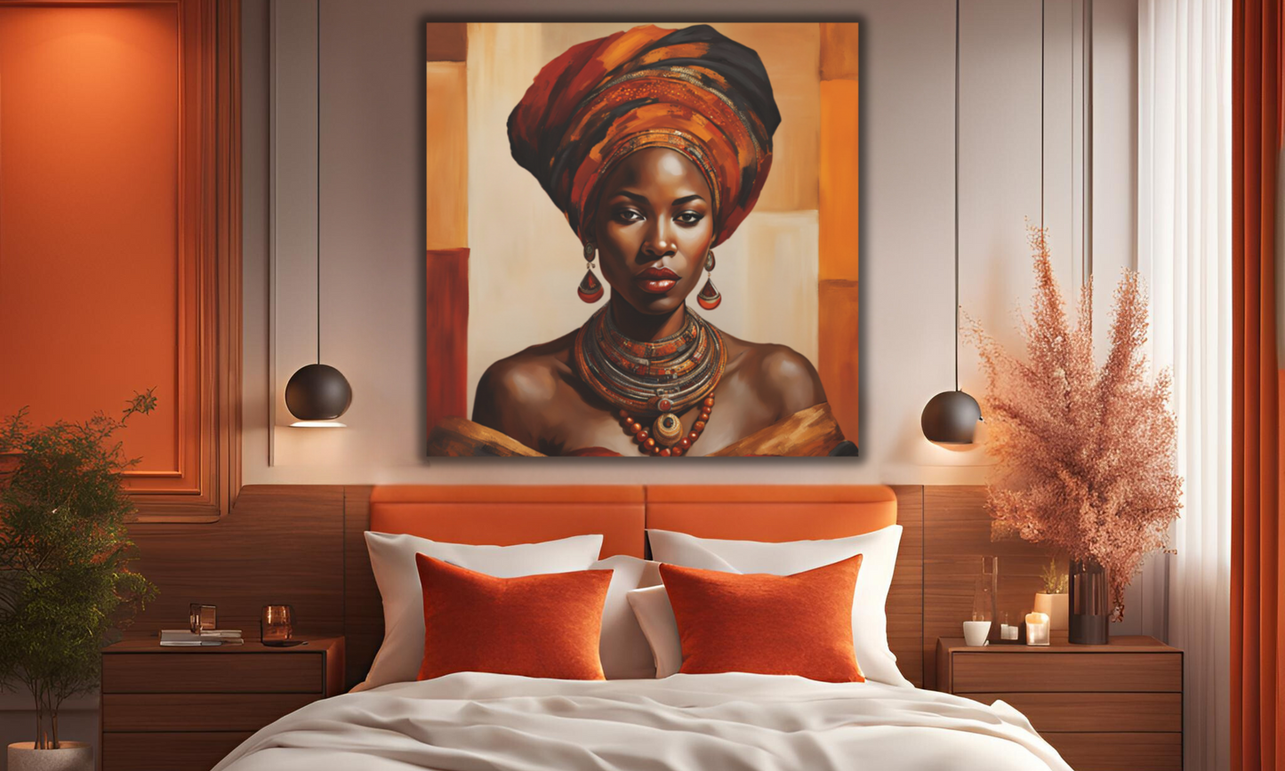 Beautiful African Woman in Headwrap - Canvas Wall Art