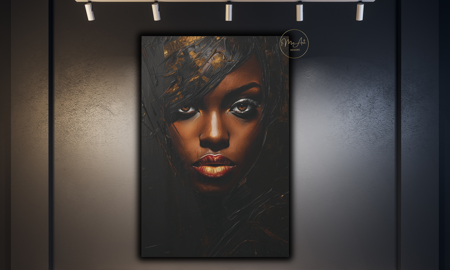 Radiant Power – Black & Gold Woman Wall Art / Canvas Print