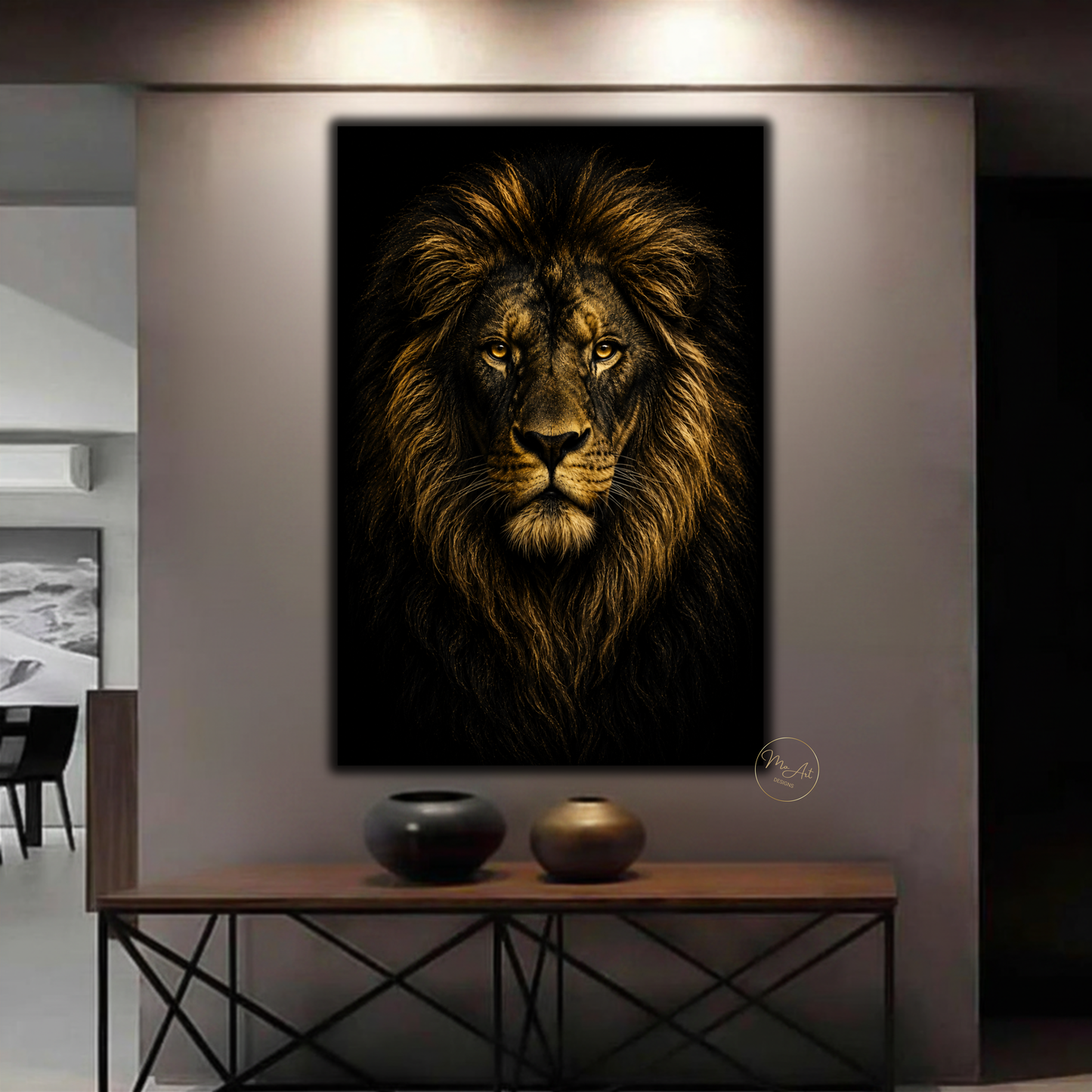 Black & Gold Lion Wall Art – Majestic Lion Canvas Print | Luxury Animal Artwork for Modern Home Decor