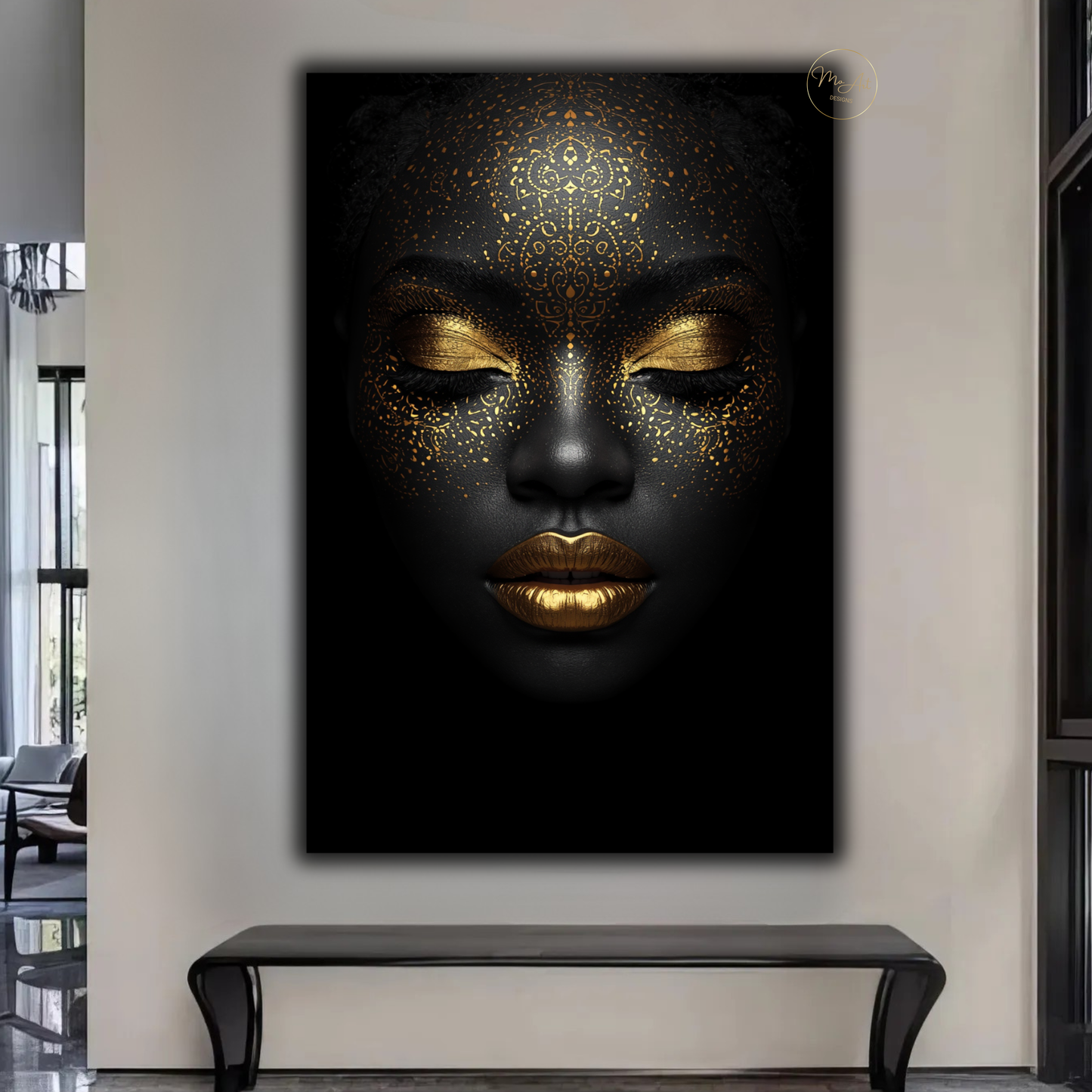 Black Woman Wall Art – Luxury Afrocentric Black & Gold Canvas Print
