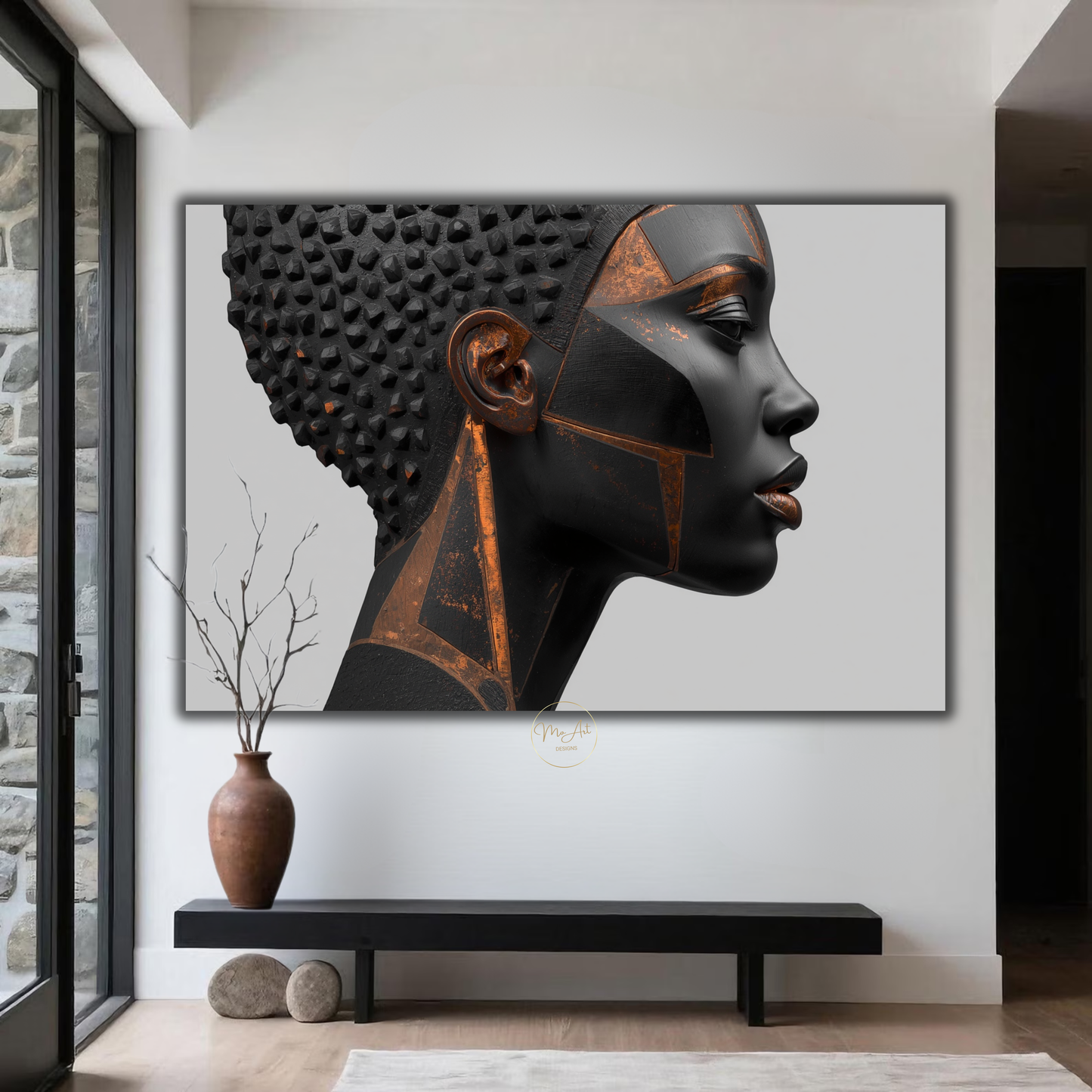 Black Woman Wall Art – Afrocentric Black & Copper Abstract Canvas Print