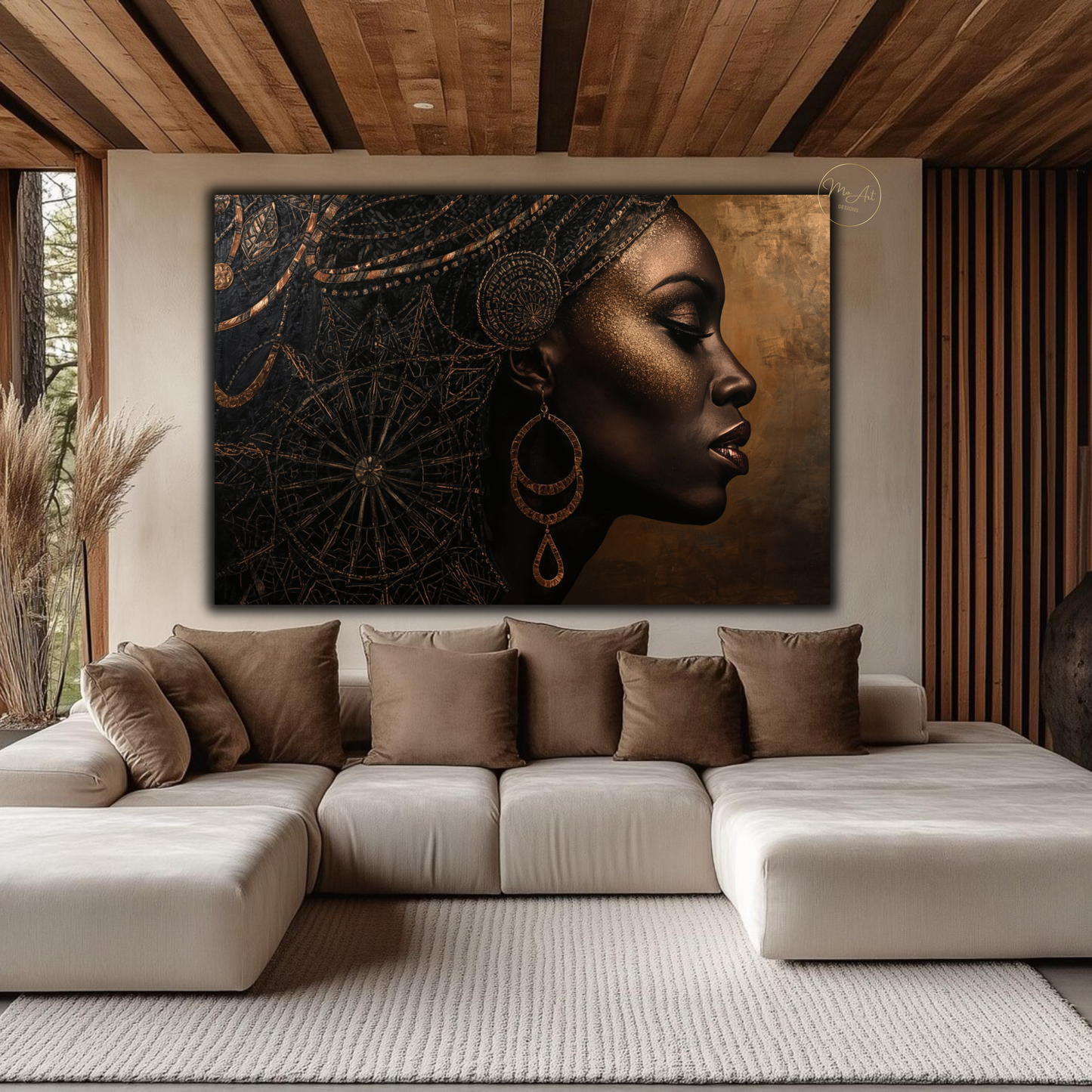 Black Woman Wall Art – Sophisticated Afrocentric Black & Copper Canvas Print