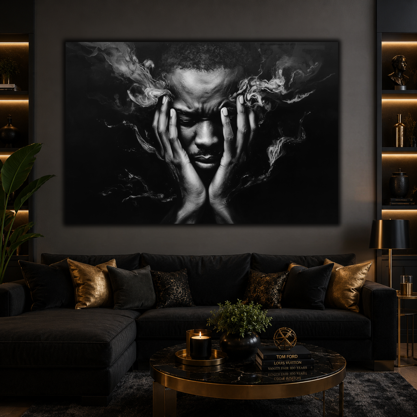 Black Man Wall Art – Abstract Emotional Portrait Canvas Print | Black & White Modern Wall Decor