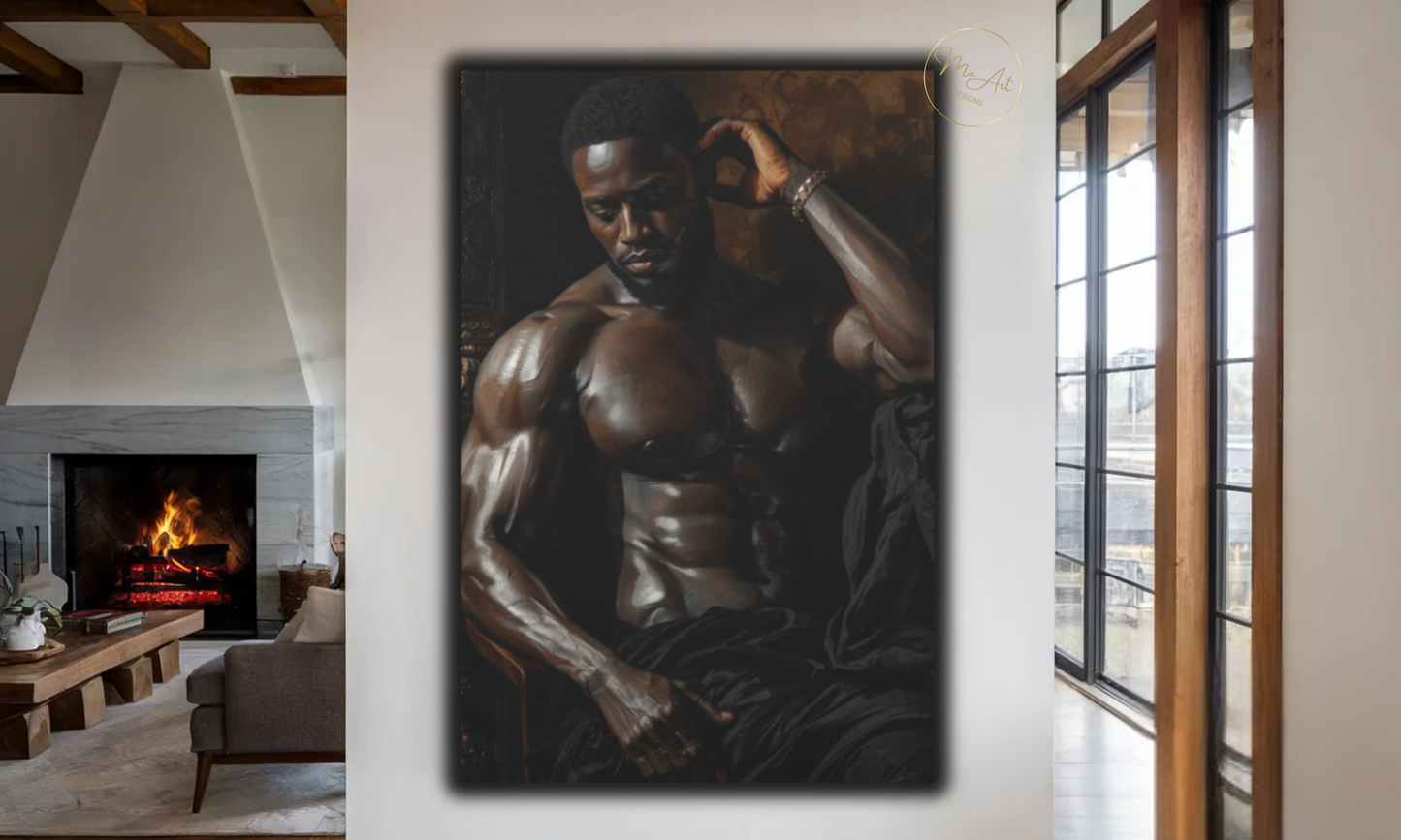 Midnight Strength – Sensual Black Man Wall Art / Canvas Print