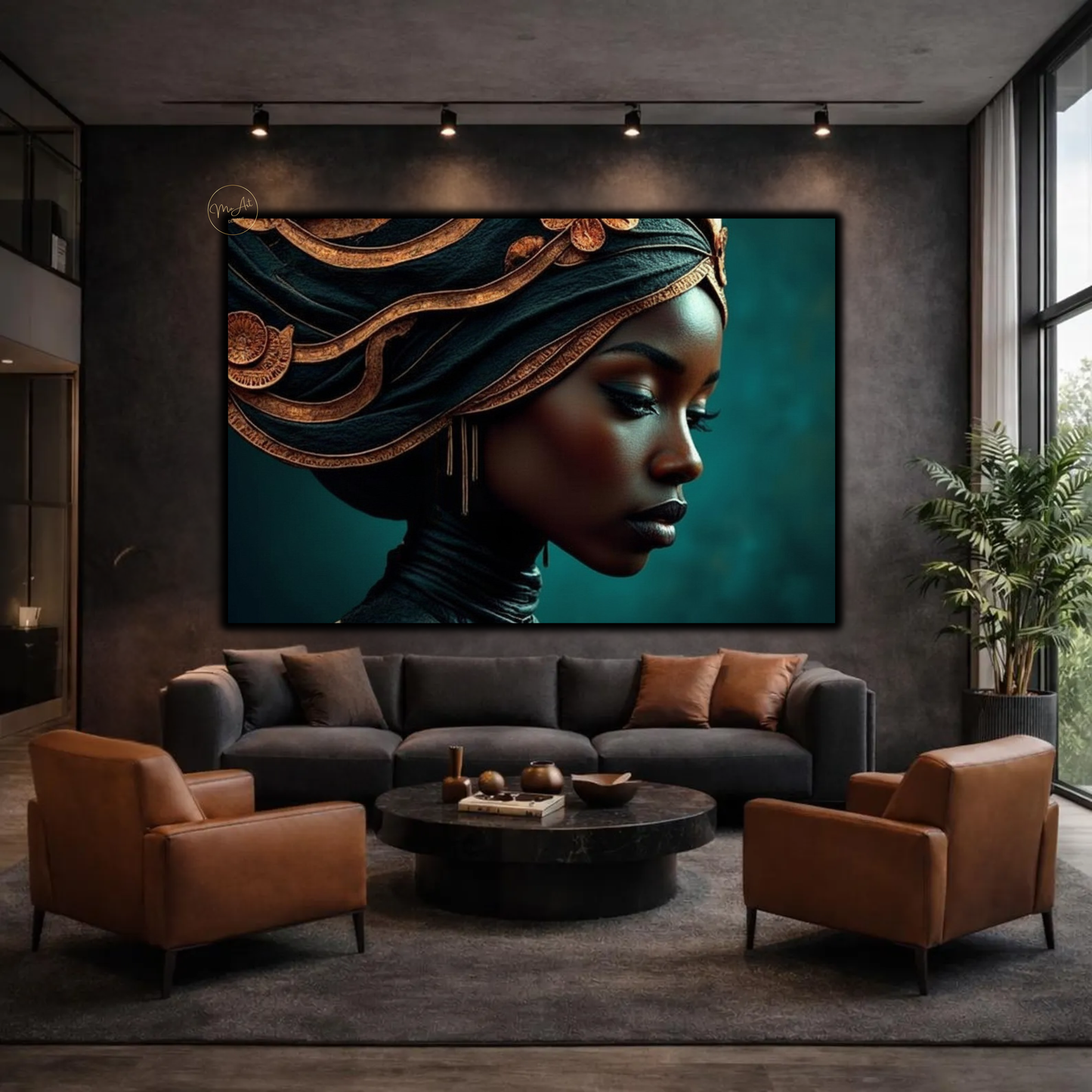 Black Woman Wall Art – Copper & Green Afrocentric Canvas Print
