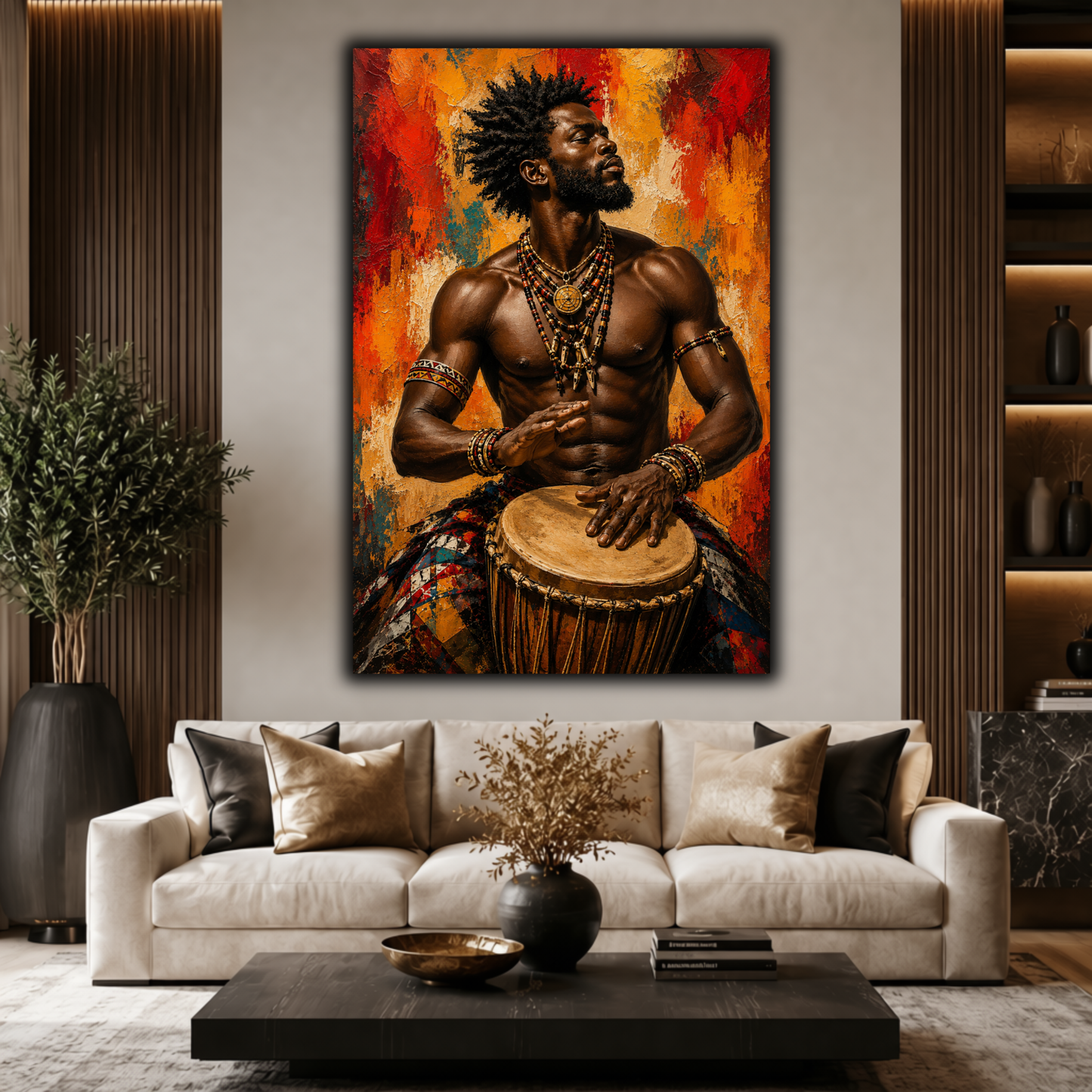 African Man Wall Art – Tribal Drummer Canvas Print | Afrocentric Abstract Drum Art