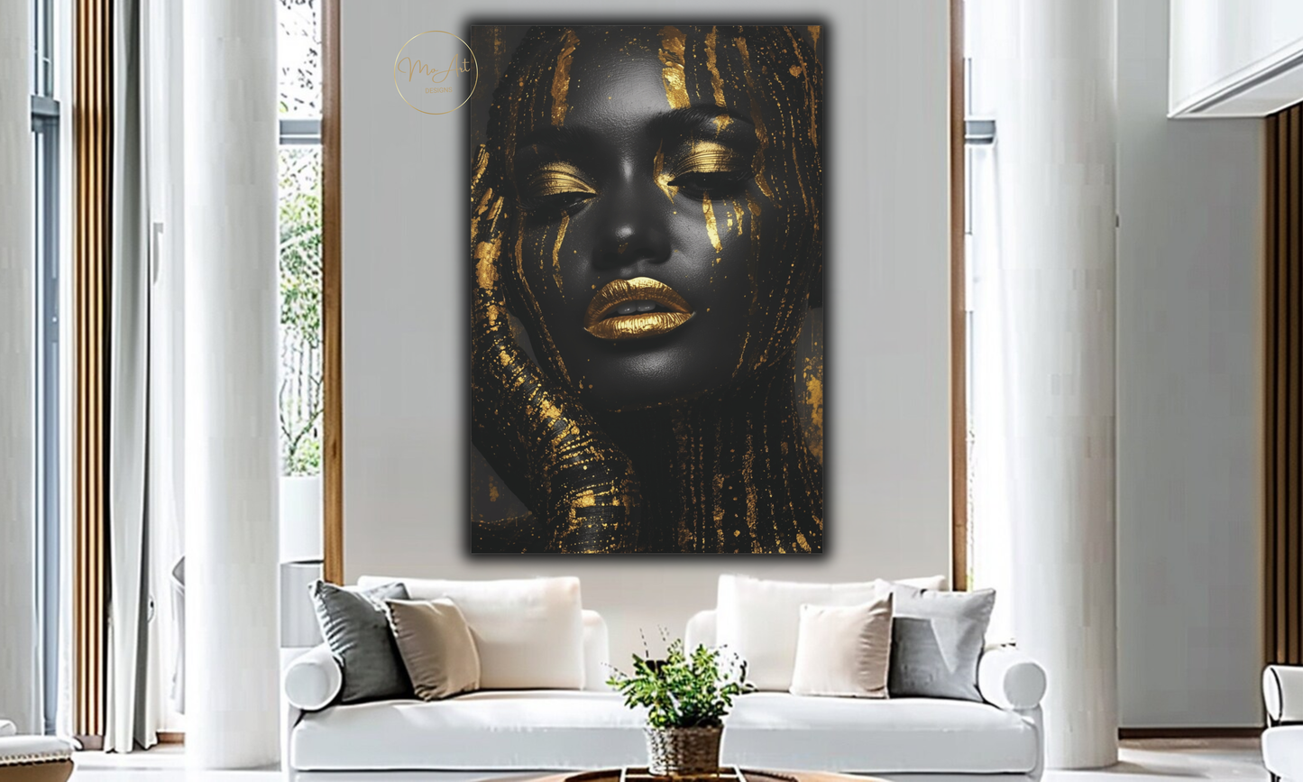 Black & Gold African American Woman Art – Luxury Digital Download