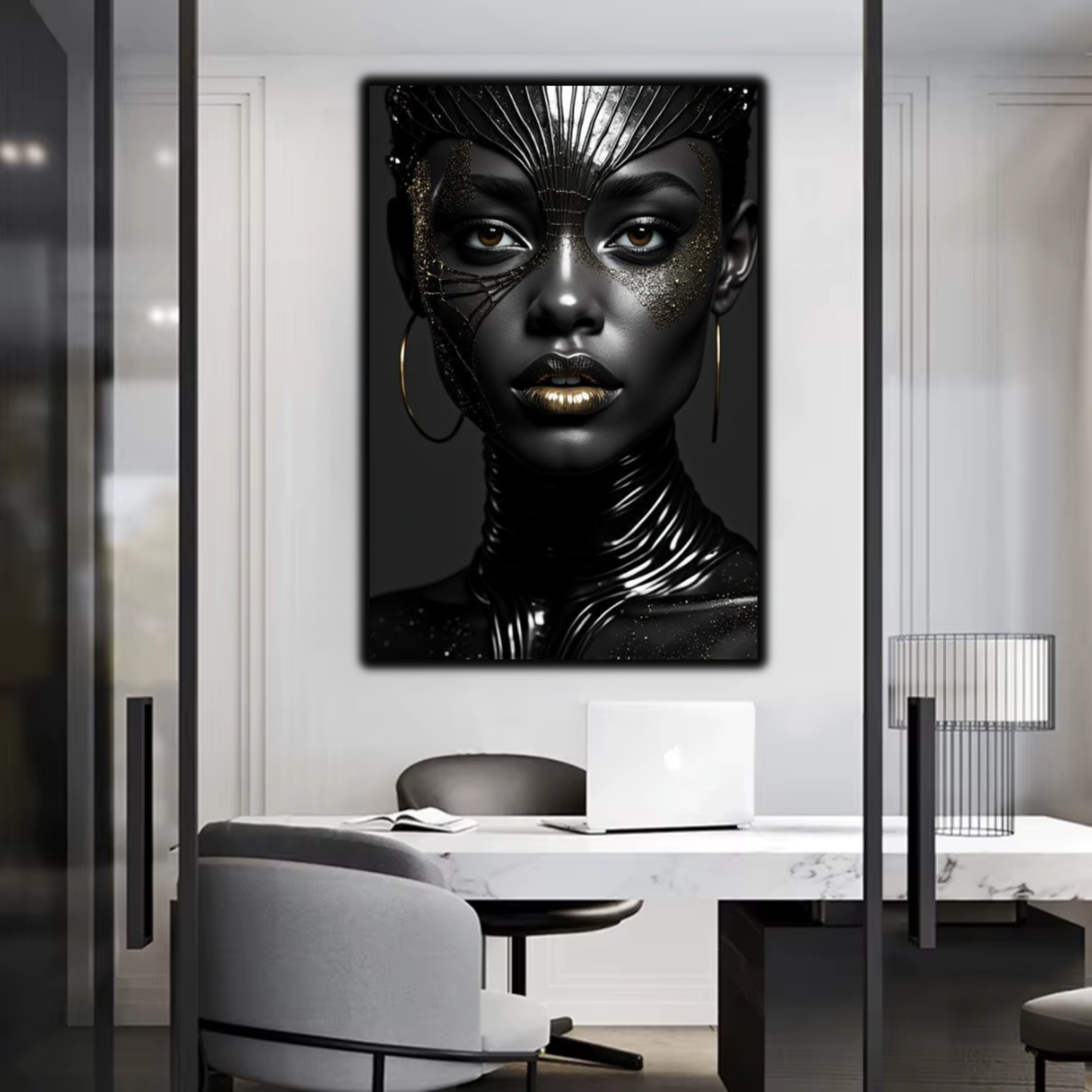 Black Woman Wall Art – High Fashion Afrocentric Gold & Black Canvas Print