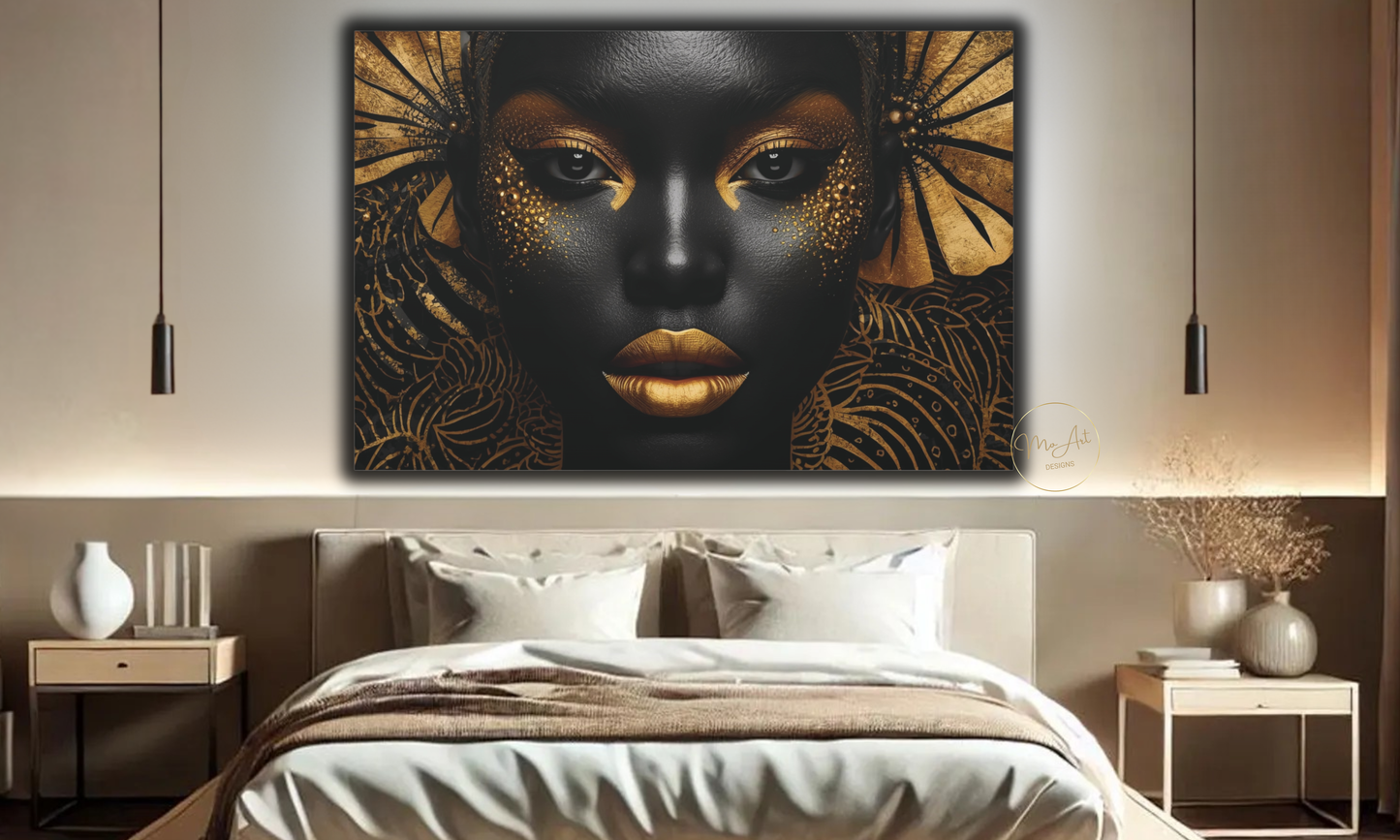 Black & Gold Afrocentric Wall Art / Canvas Print