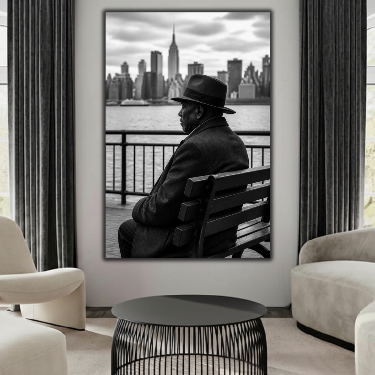 African American Man Wall Art – NYC Black & White Canvas Print | Urban Decor