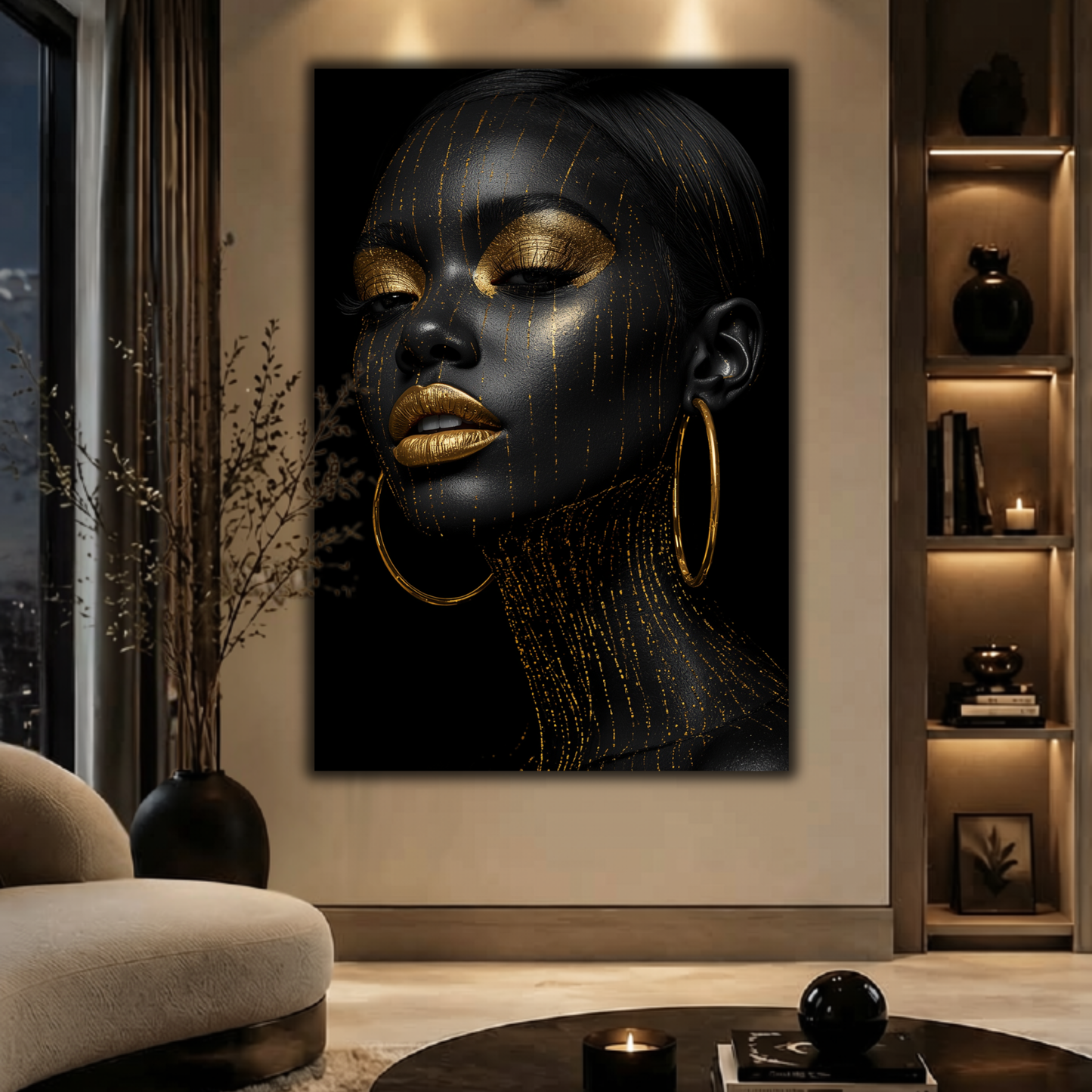 Black Woman Wall Art - Black & Gold Afrocentric Canvas Print