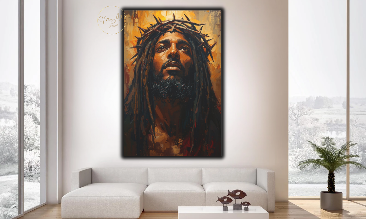 Black Jesus Canvas Wall Art – Crowned in Sacrifice / Canvas Print