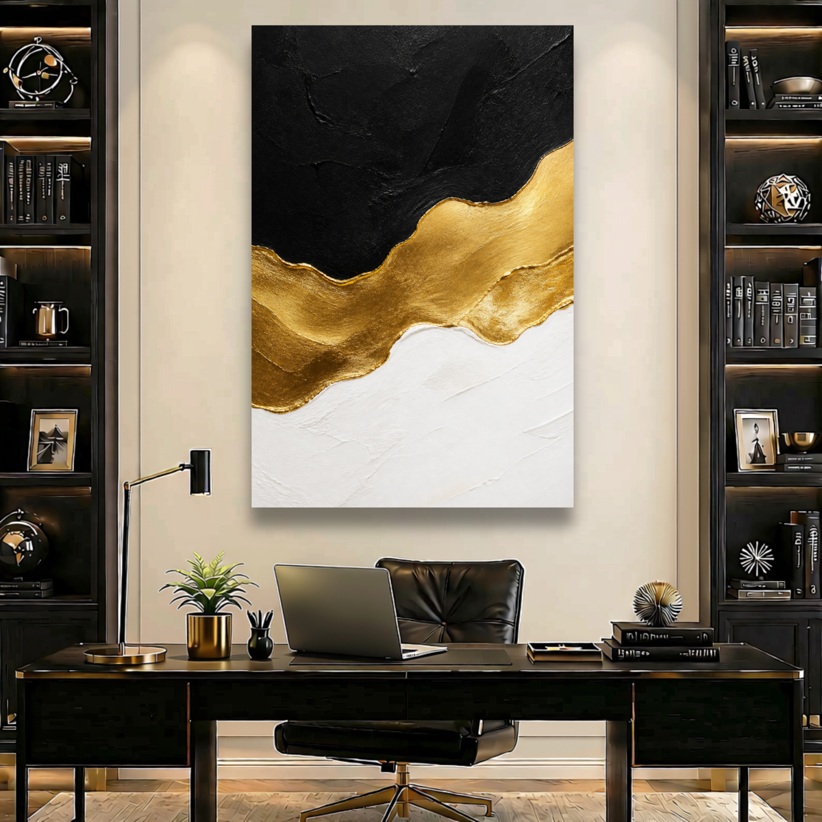 Black, Gold & White Abstract Wall Art | Luxury Canvas Print