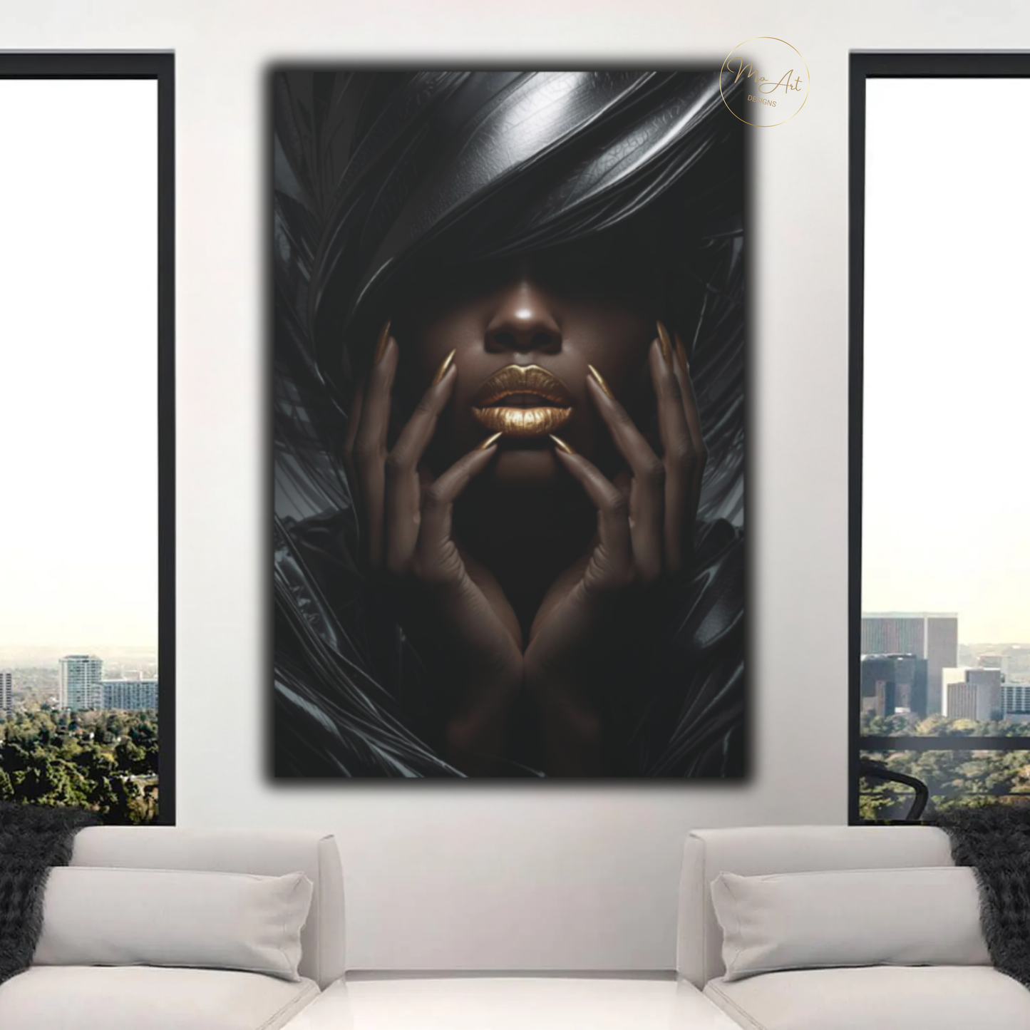 Black & Gold Woman Wall Art – Elegant High Fashion Black Woman / Canvas Print