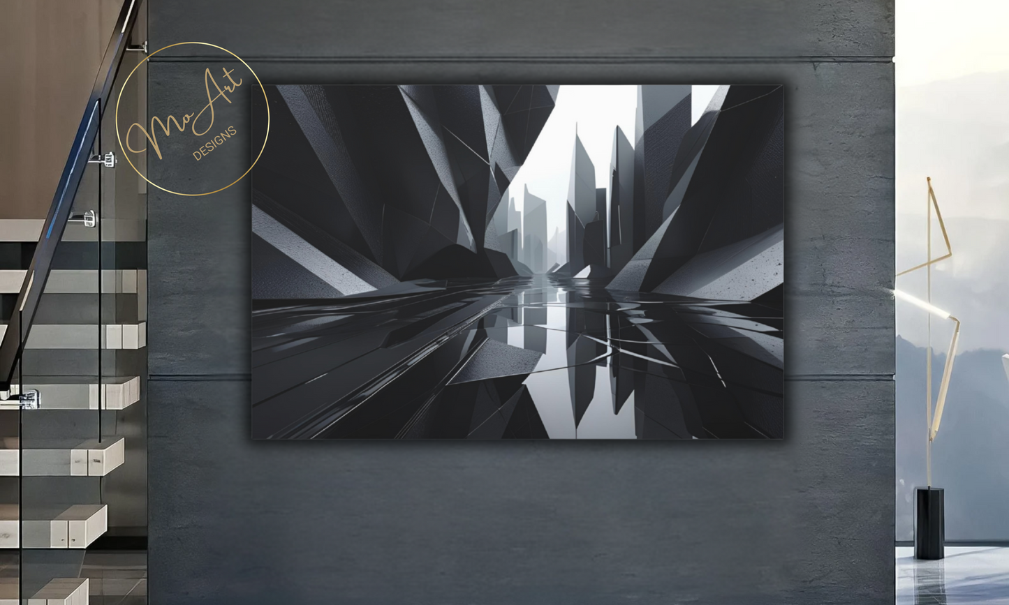 Black and White Abstract / Reflections of a City - Canvas Wall Art