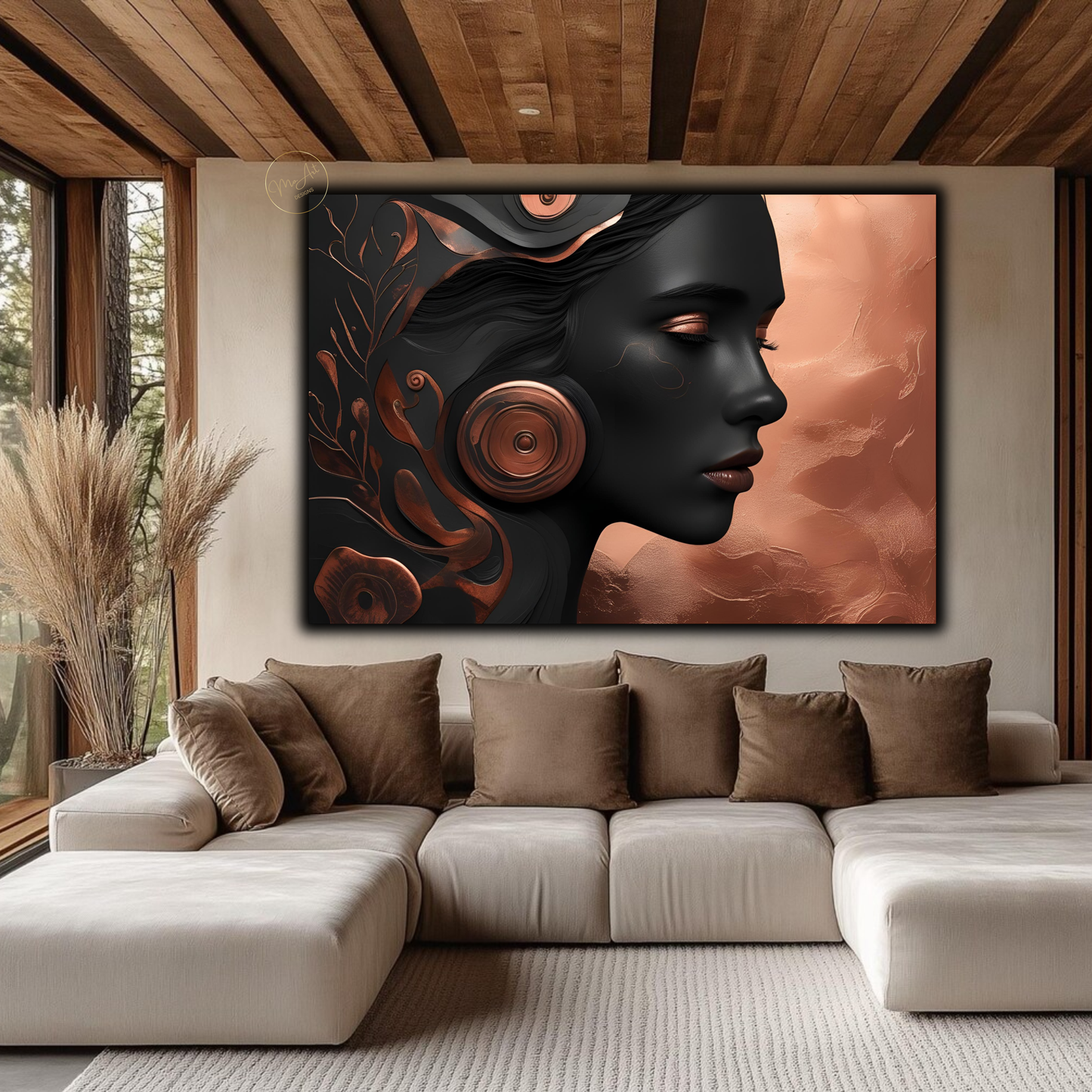 Black Woman Wall Art – Luxury Black & Copper Abstract Afrocentric Canvas Print