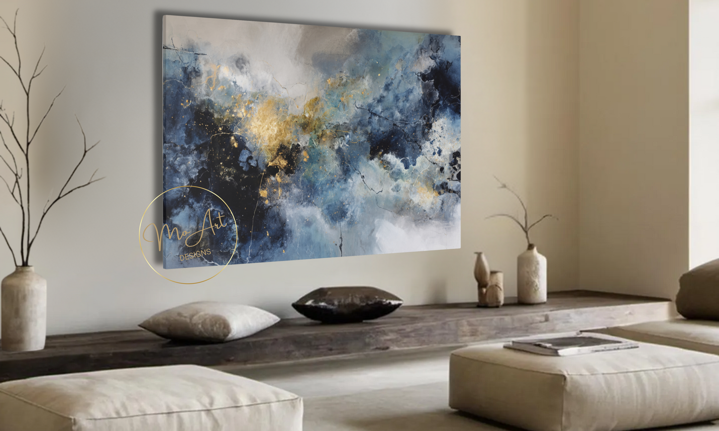 Abstract Blue, Gold and Gray Canvas Wall Art