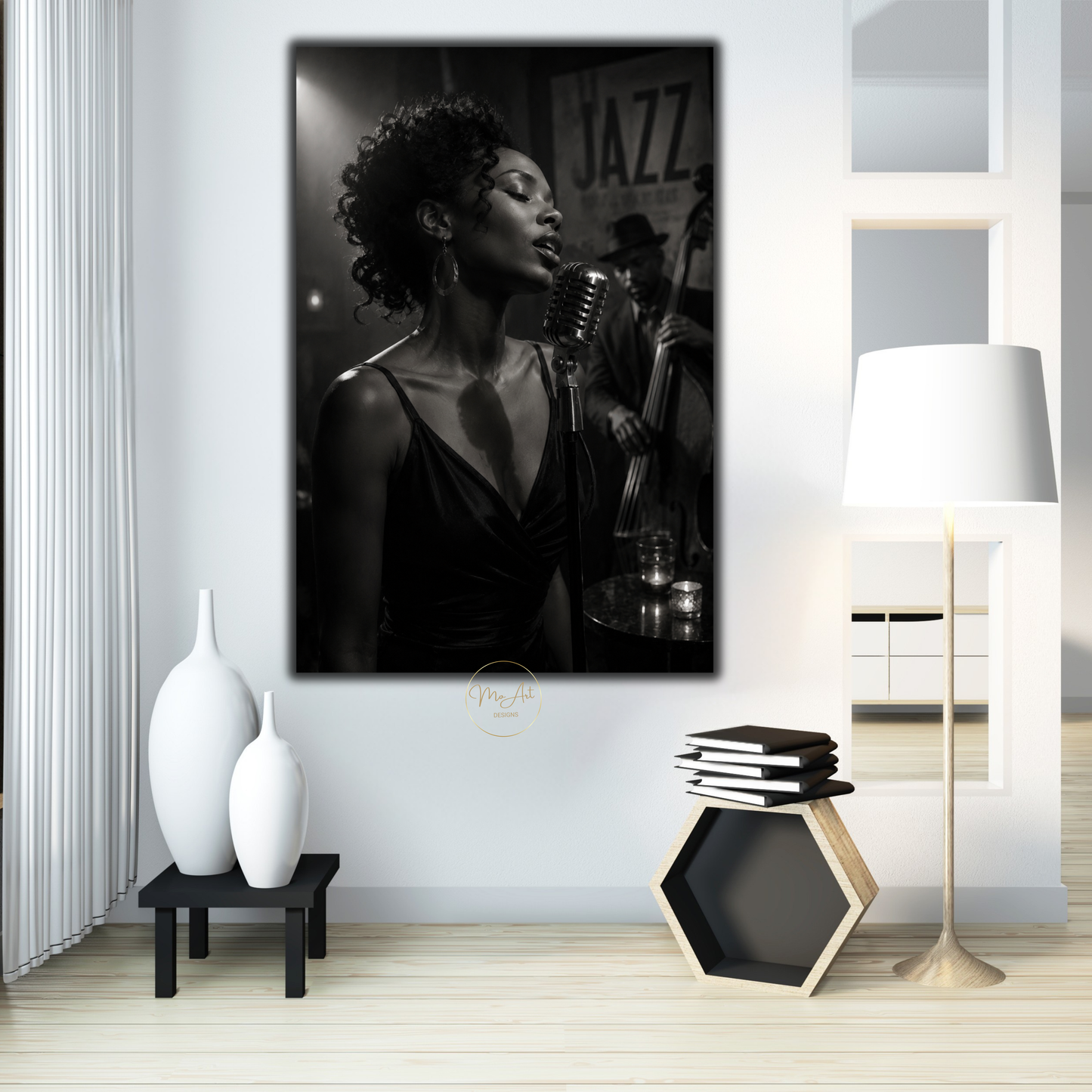 Black Woman Wall Art – Soulful Jazz Singer Canvas Print | Black & White Afrocentric Art