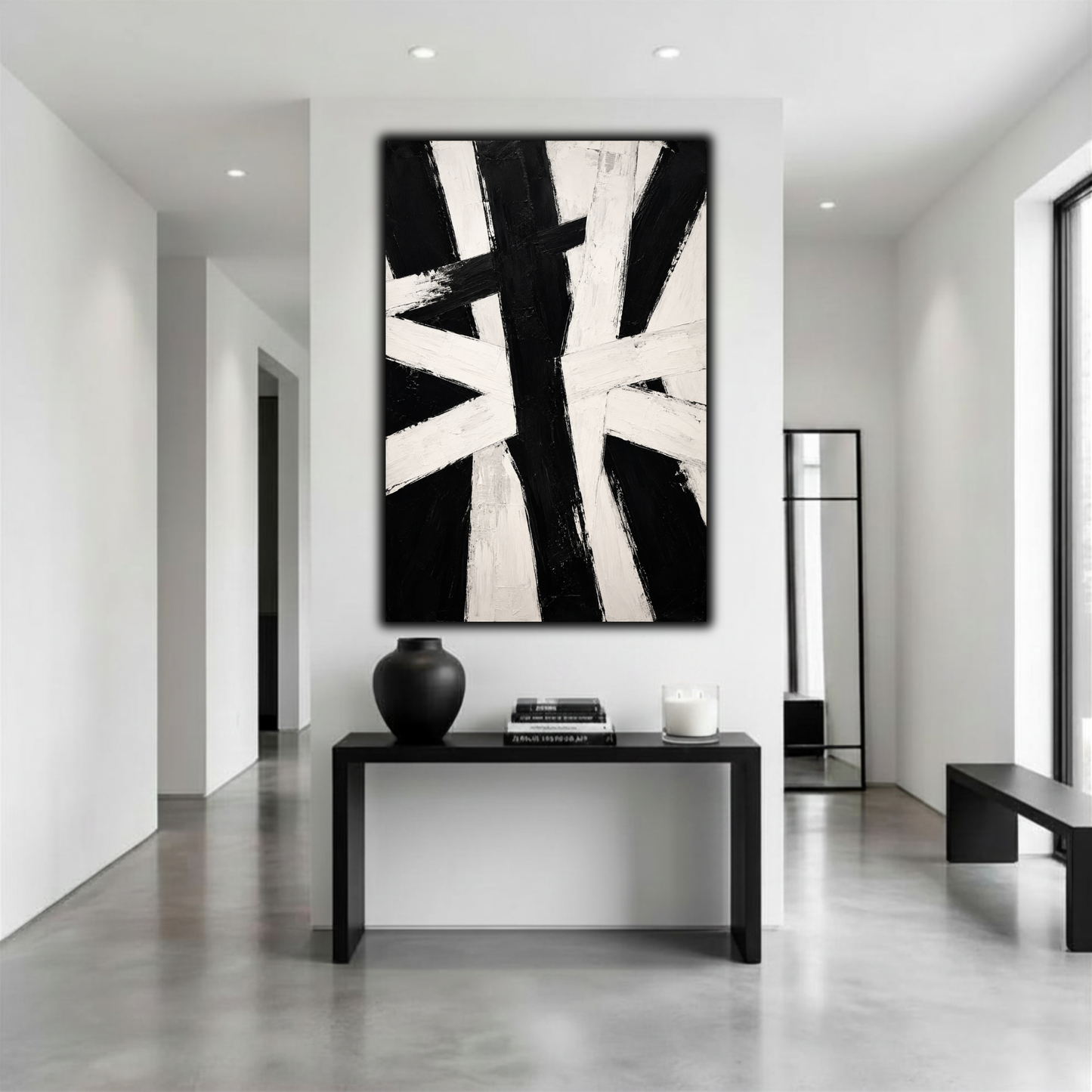 Black & White Textured Abstract Wall Art | Minimalist Monochrome Canvas Print