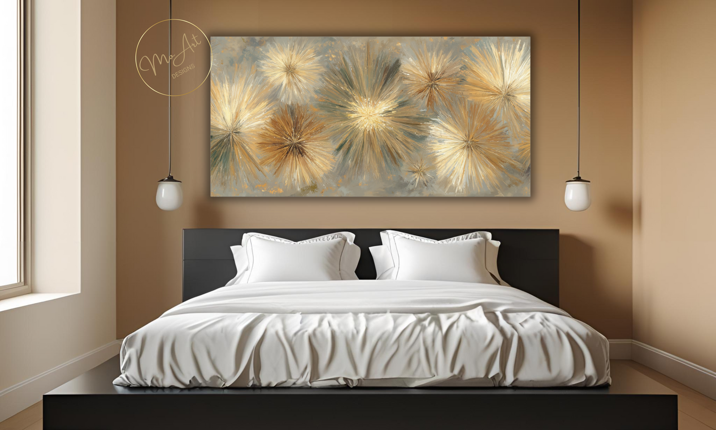 Abstract Gold Starburst Flower Canvas Wall Art