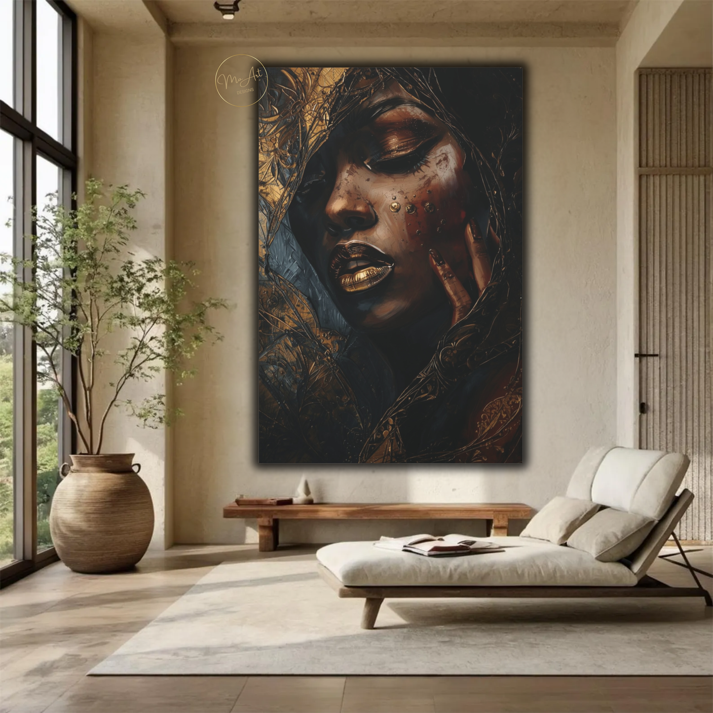 Black Woman Wall Art – Luminous Depth | Black & Gold Luxury Canvas Print