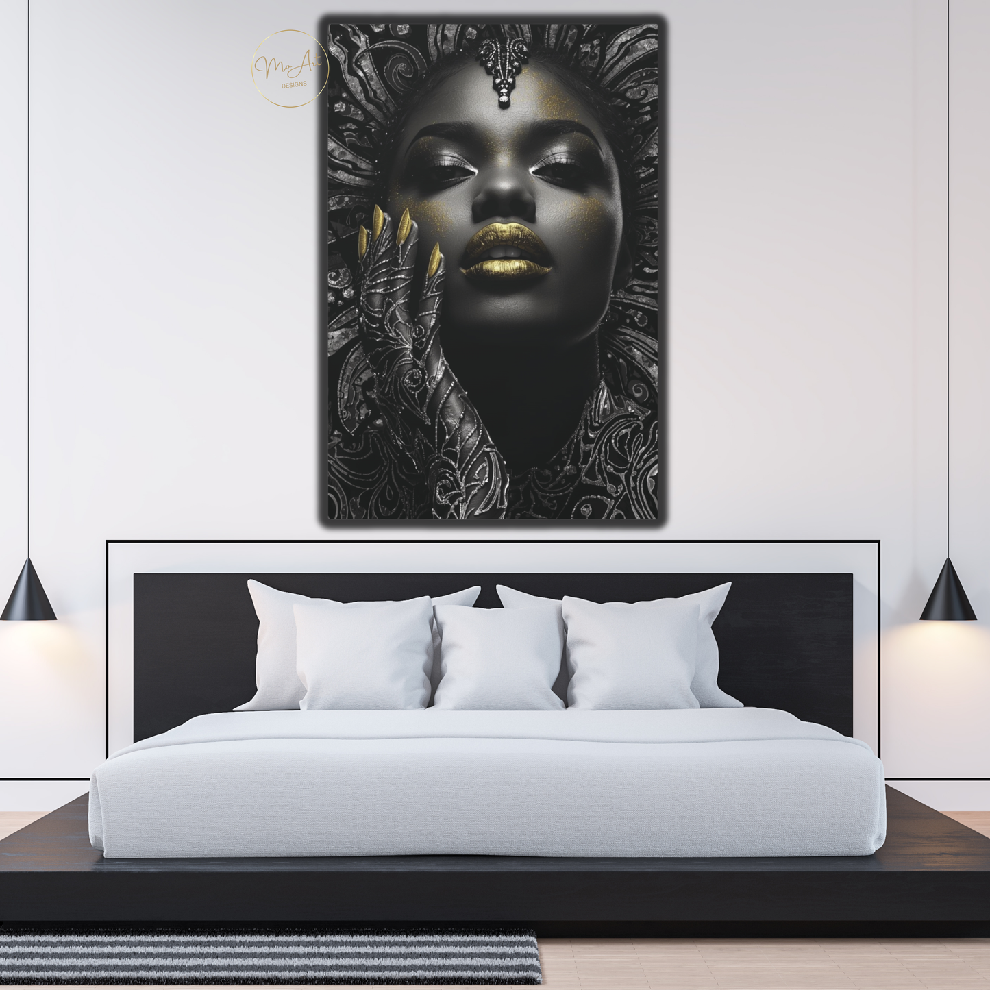 Black Woman Wall Art – Midnight Empress | Black & Gold Luxury Canvas Print