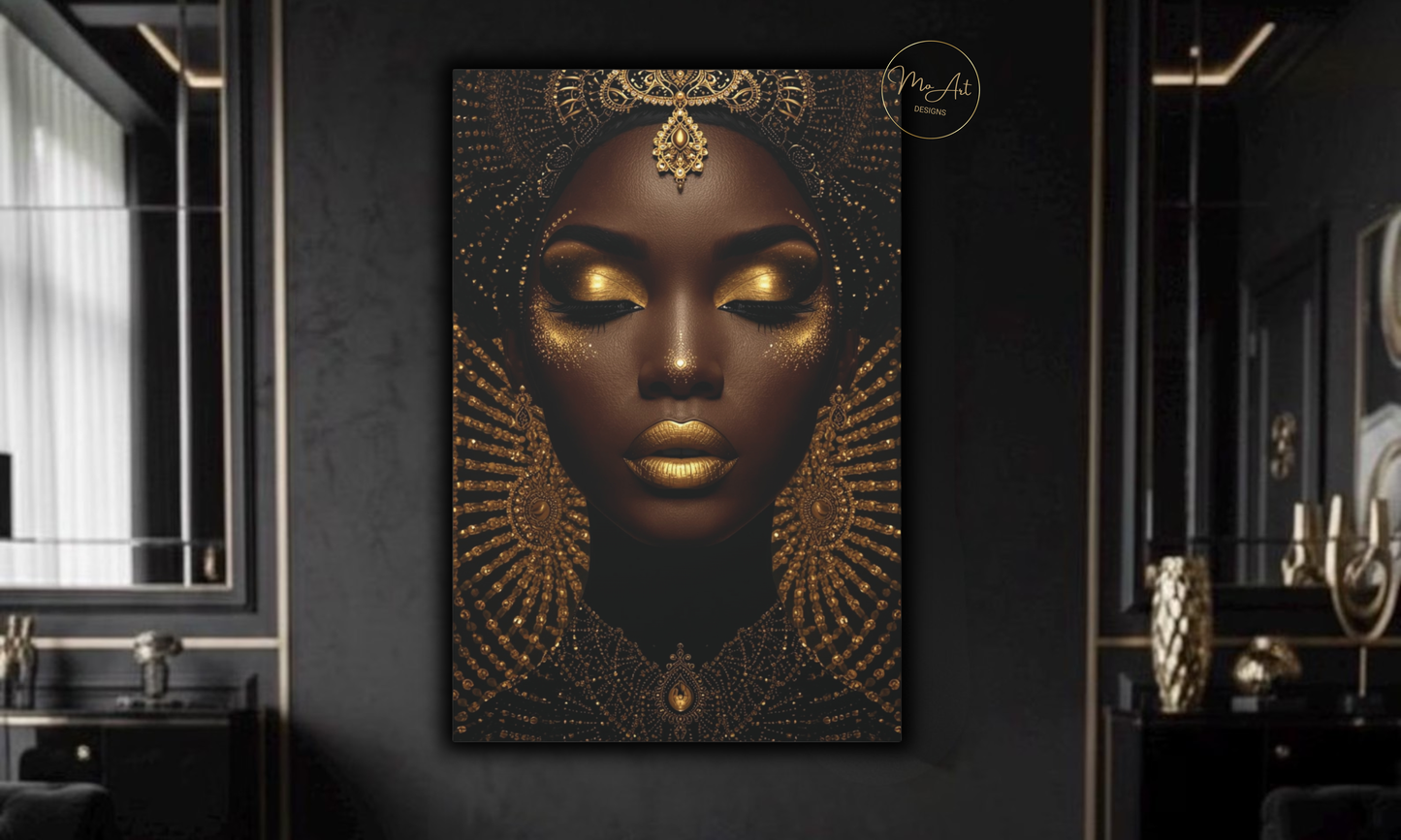 Black Woman Wall Art – Golden Elegance Canvas Print