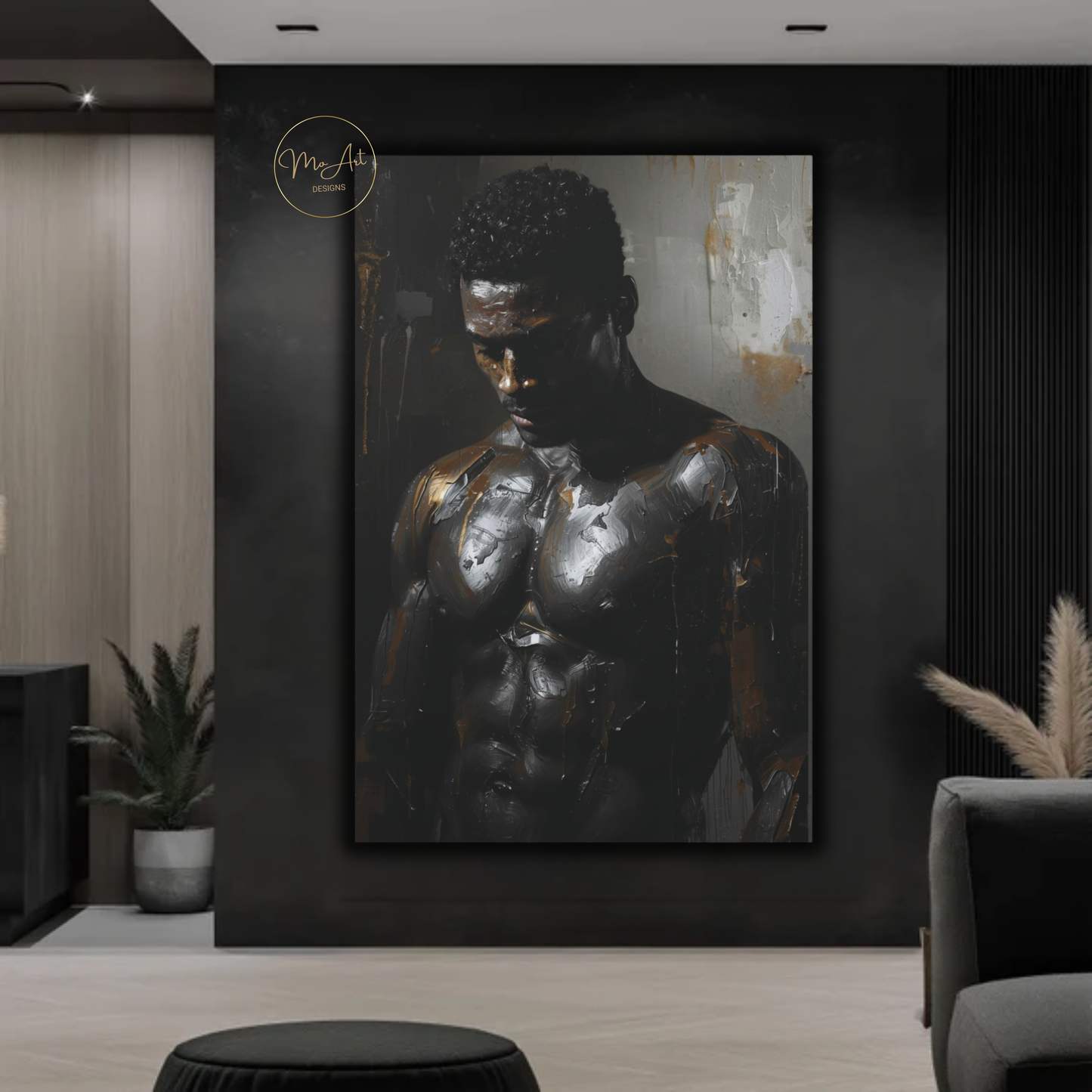 Black Man Wall Art – Sensual Persuasion | Powerful Black & Silver Masculine Canvas Print