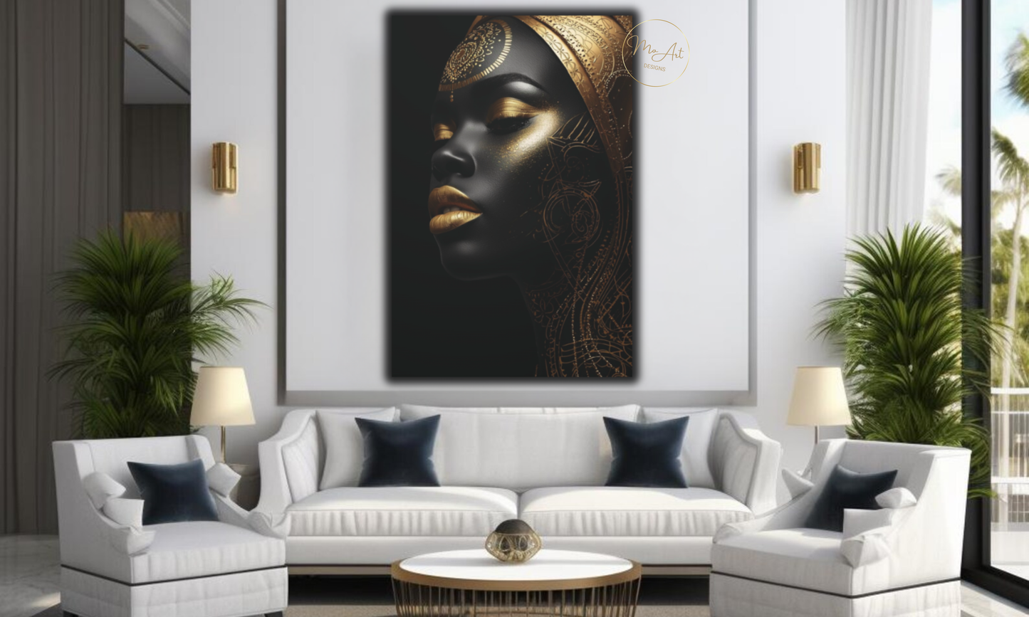 Black & Gold Woman Wall Art – Ebony Elegance / Canvas Print