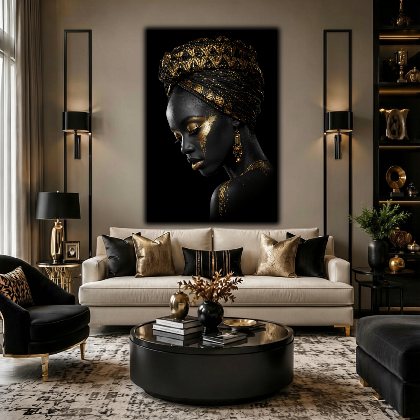 Black Woman Wall Art - African Queen Canvas Print | Black & Gold Wall Decor