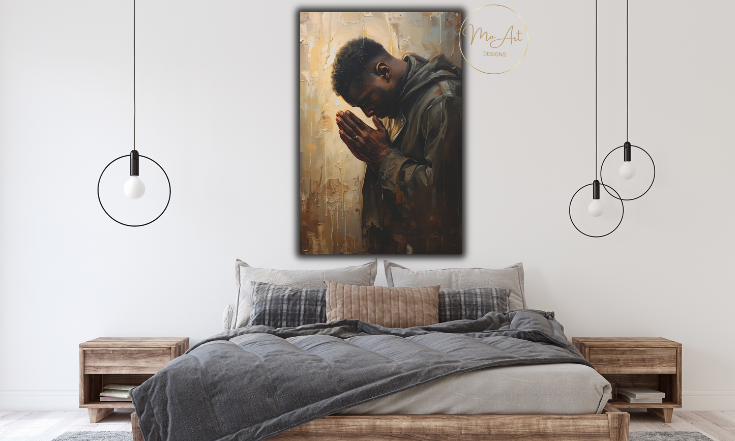 Black Man Praying - Canvas Wall Art