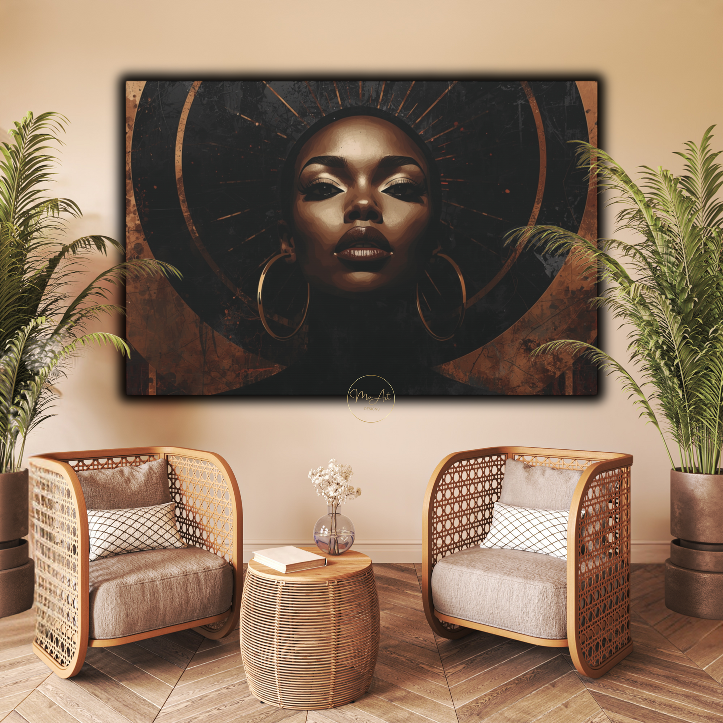 Black Woman Wall Art – Elegant Afrocentric Copper & Black Abstract Canvas Print