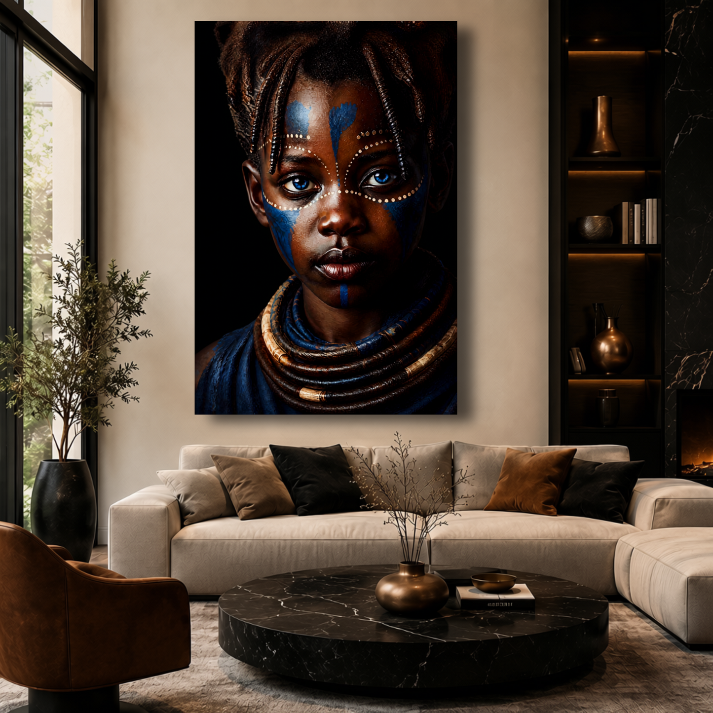 African Wall Art – African Girl with Blue Eyes Canvas Print | Luxury Afrocentric Decor