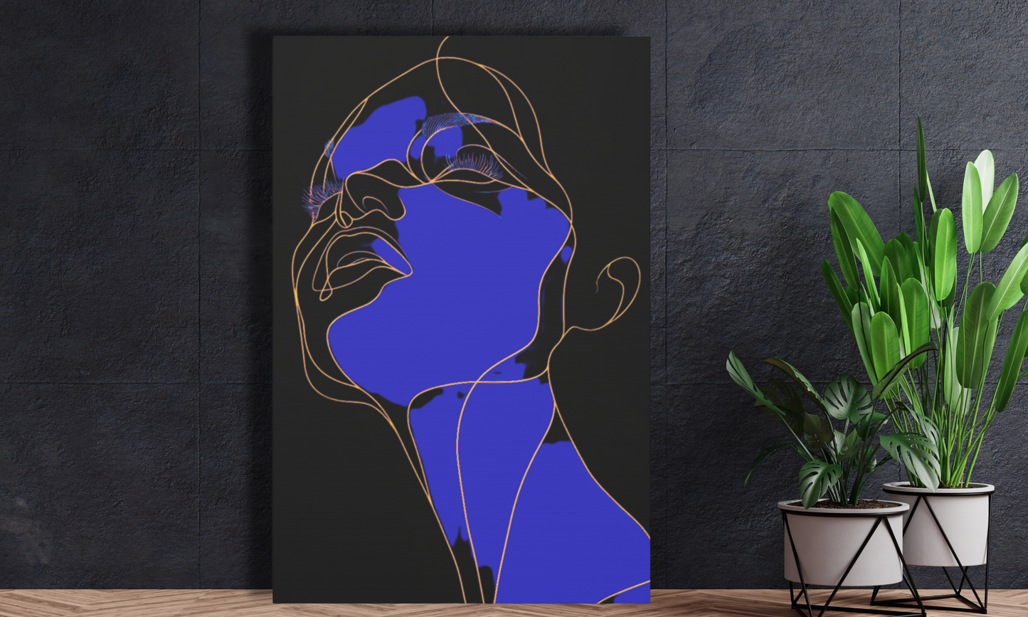 Canvas Art Print, Abstract Woman in Blue, Gold and Black