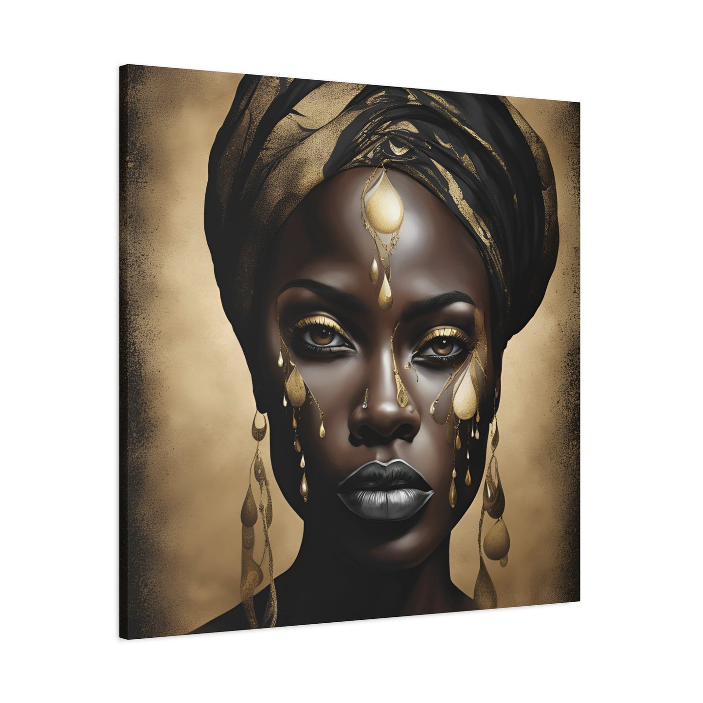 African Woman Adorned with Gold Elements - Canvas Wall Art