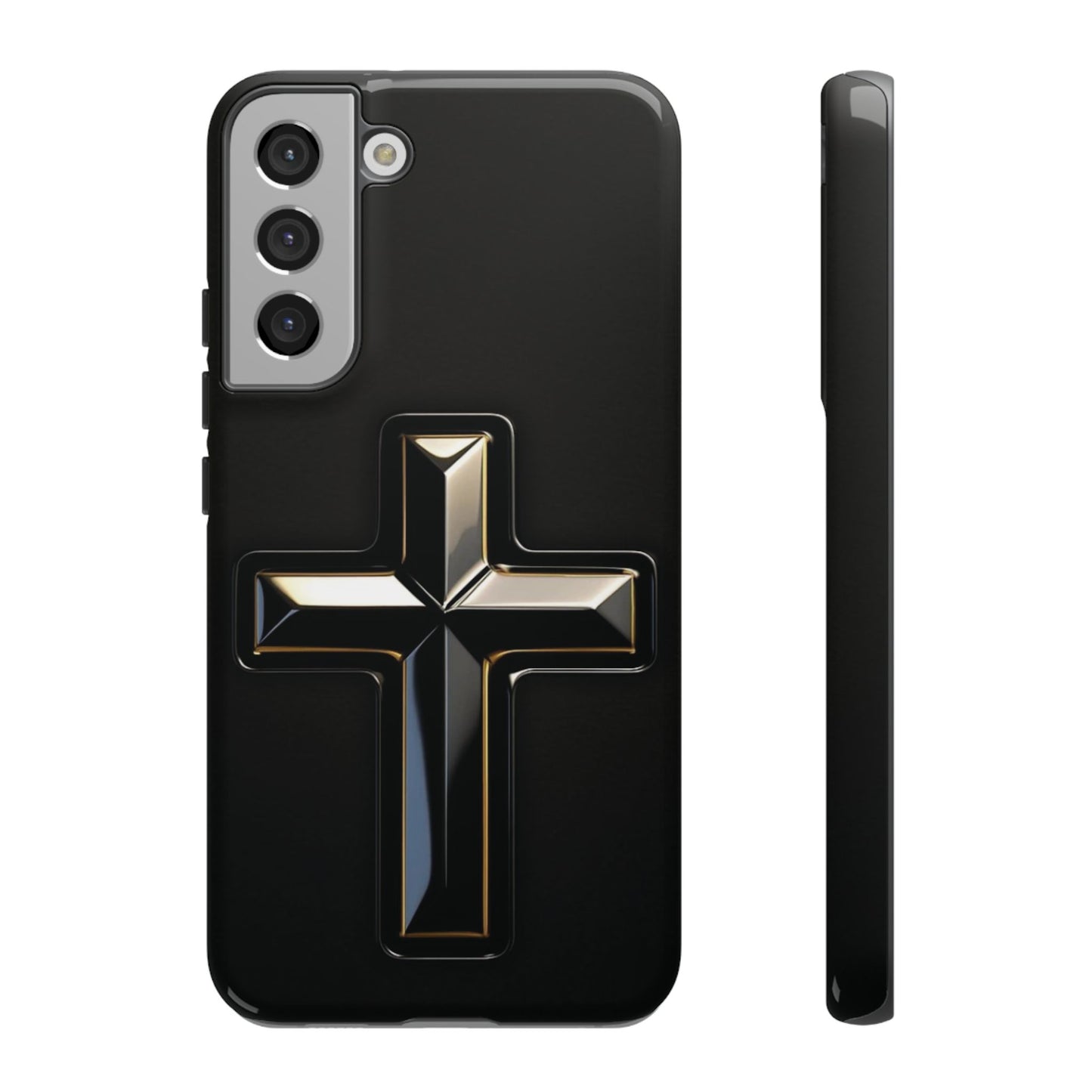 Black and Gold Cross Tough Phone Case – Compatible with iPhone & Samsung