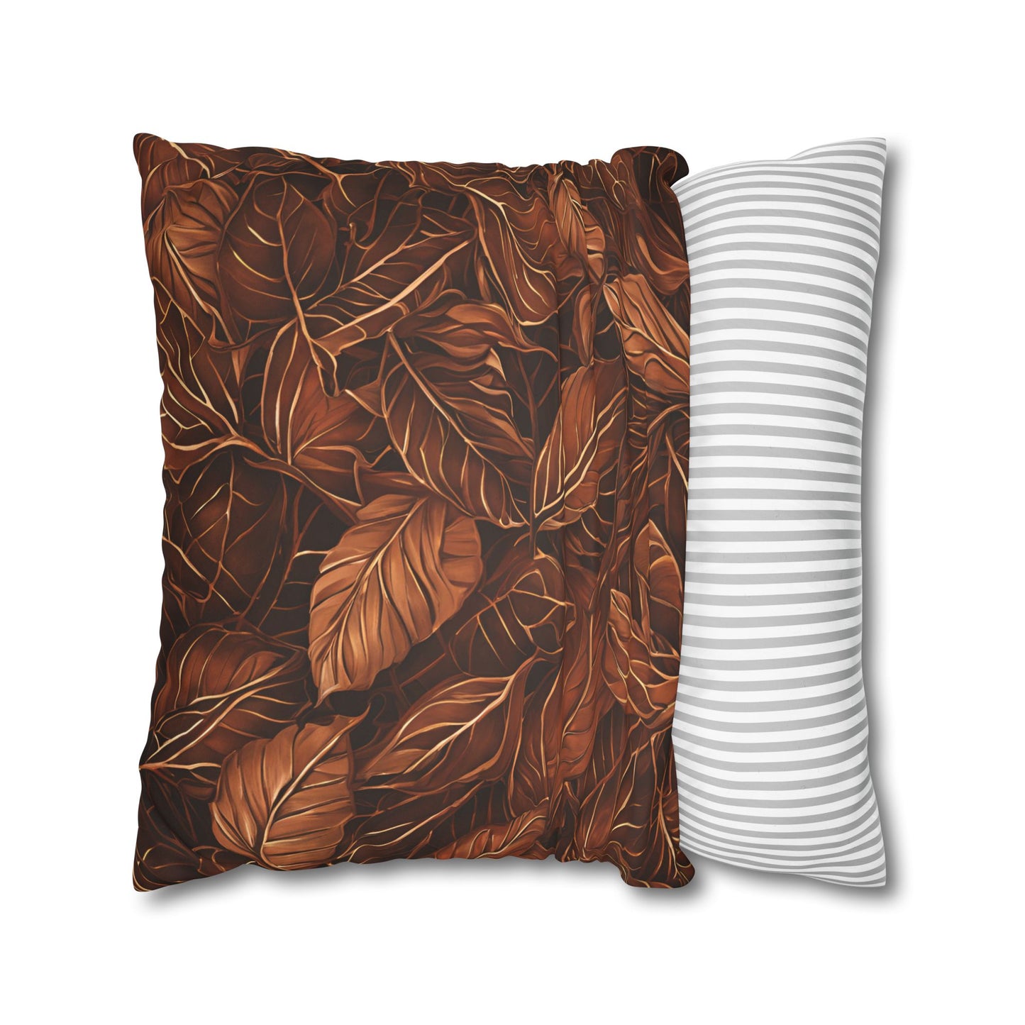 Copper Leaves Decorative Faux Suede Pillow Cover