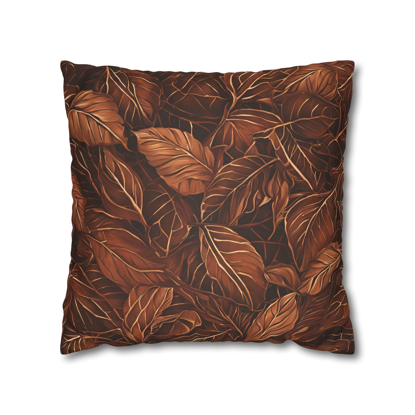 Copper Leaves Decorative Faux Suede Pillow Cover