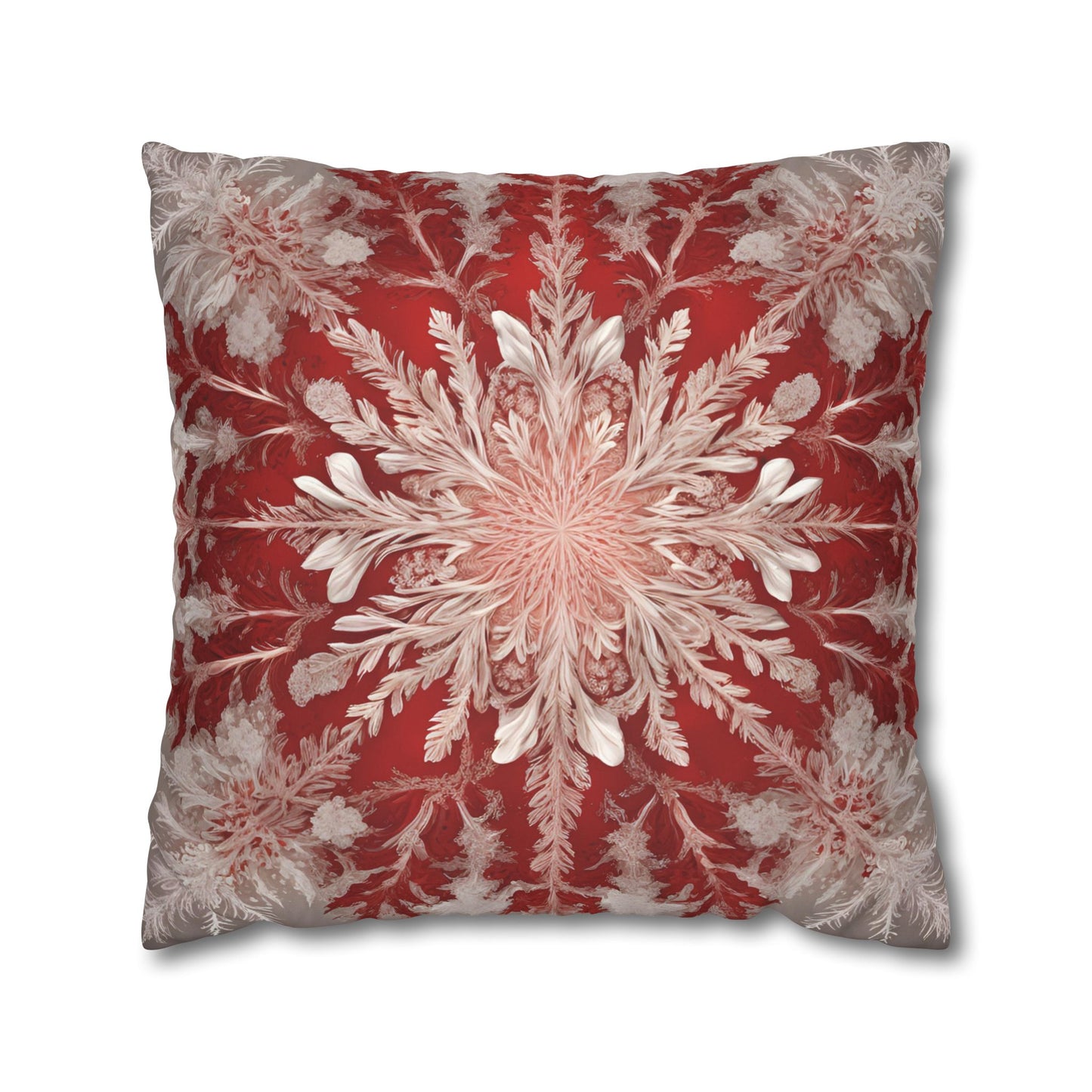 Stunning Red & White Snowflake Motif  - Luxurious Faux Suede Pillow Cover