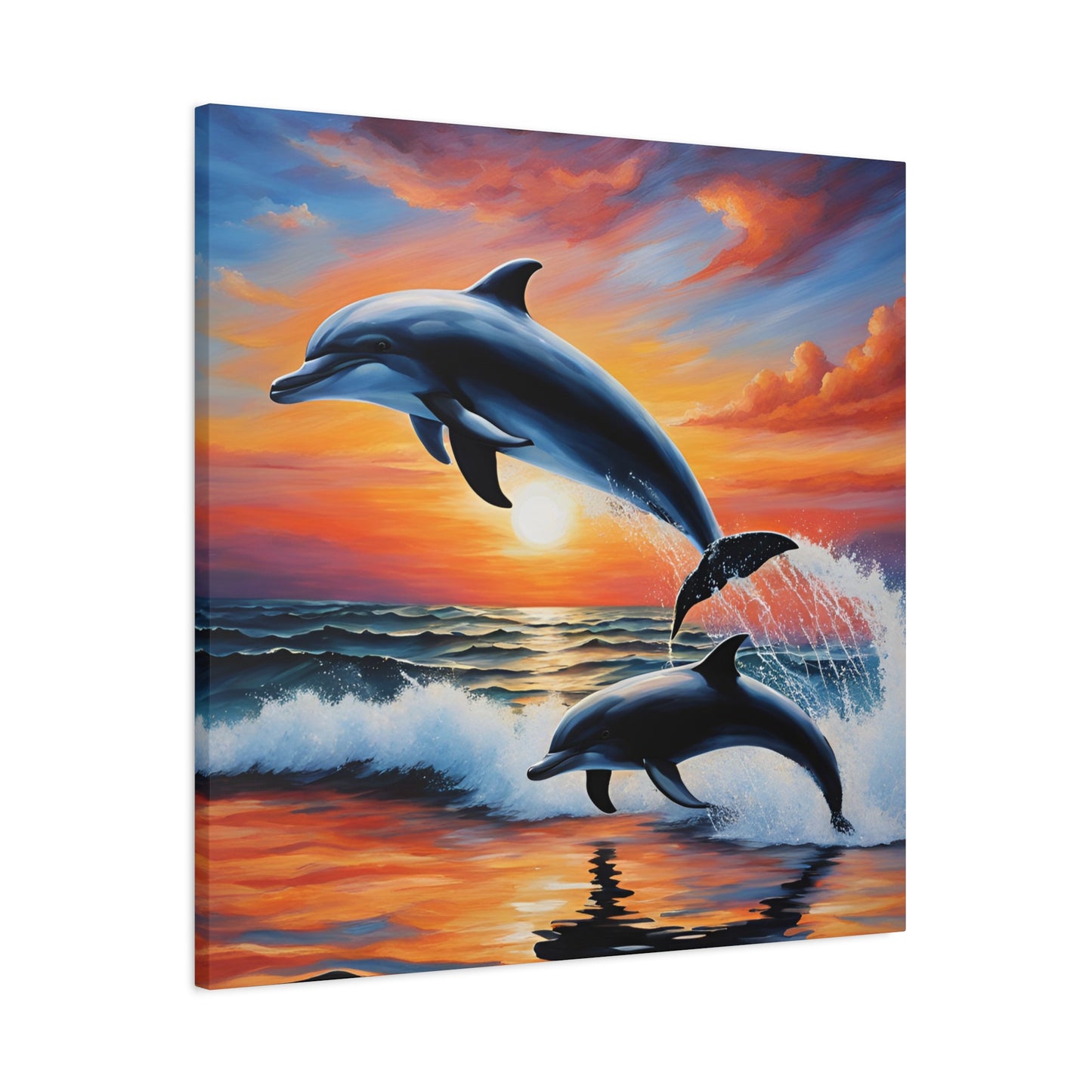 Dolphin Mother with Calf at Sunset - Canvas Wall Art