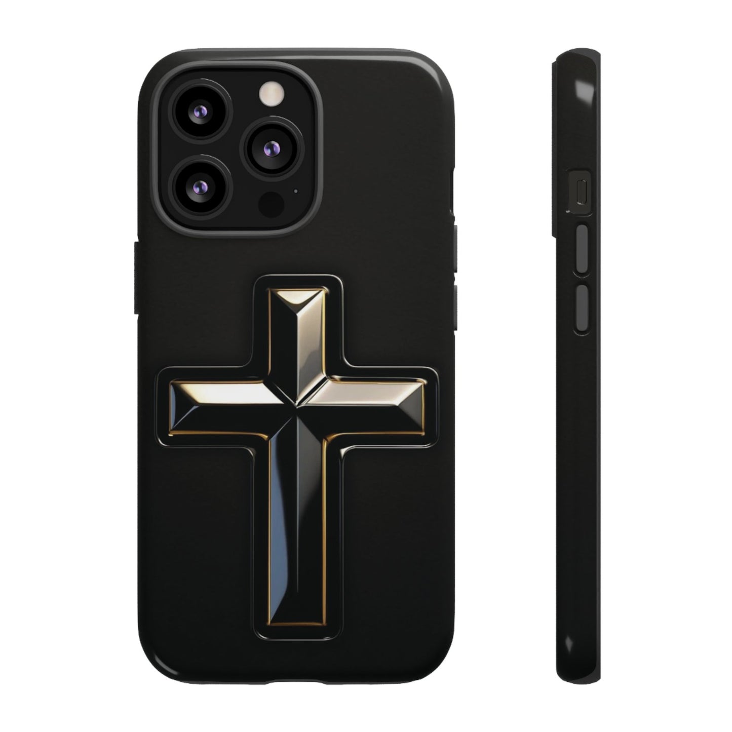 Black and Gold Cross Tough Phone Case – Compatible with iPhone & Samsung