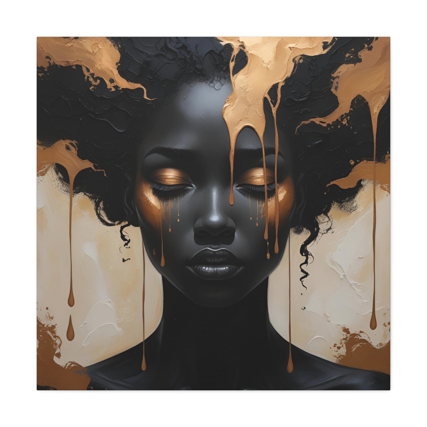 Abstract African Woman Canvas Wall Art – Bold Black and Bronze