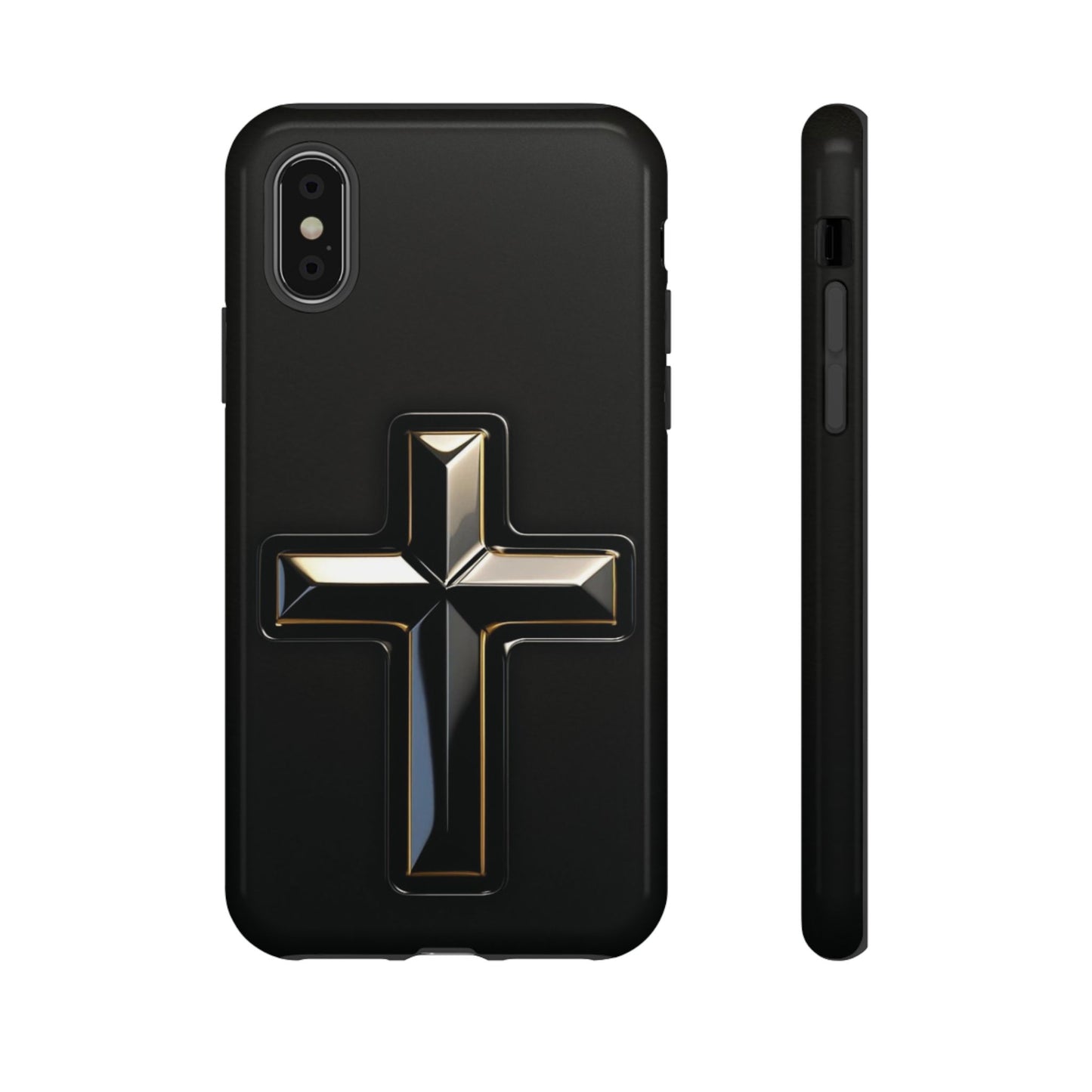 Black and Gold Cross Tough Phone Case – Compatible with iPhone & Samsung