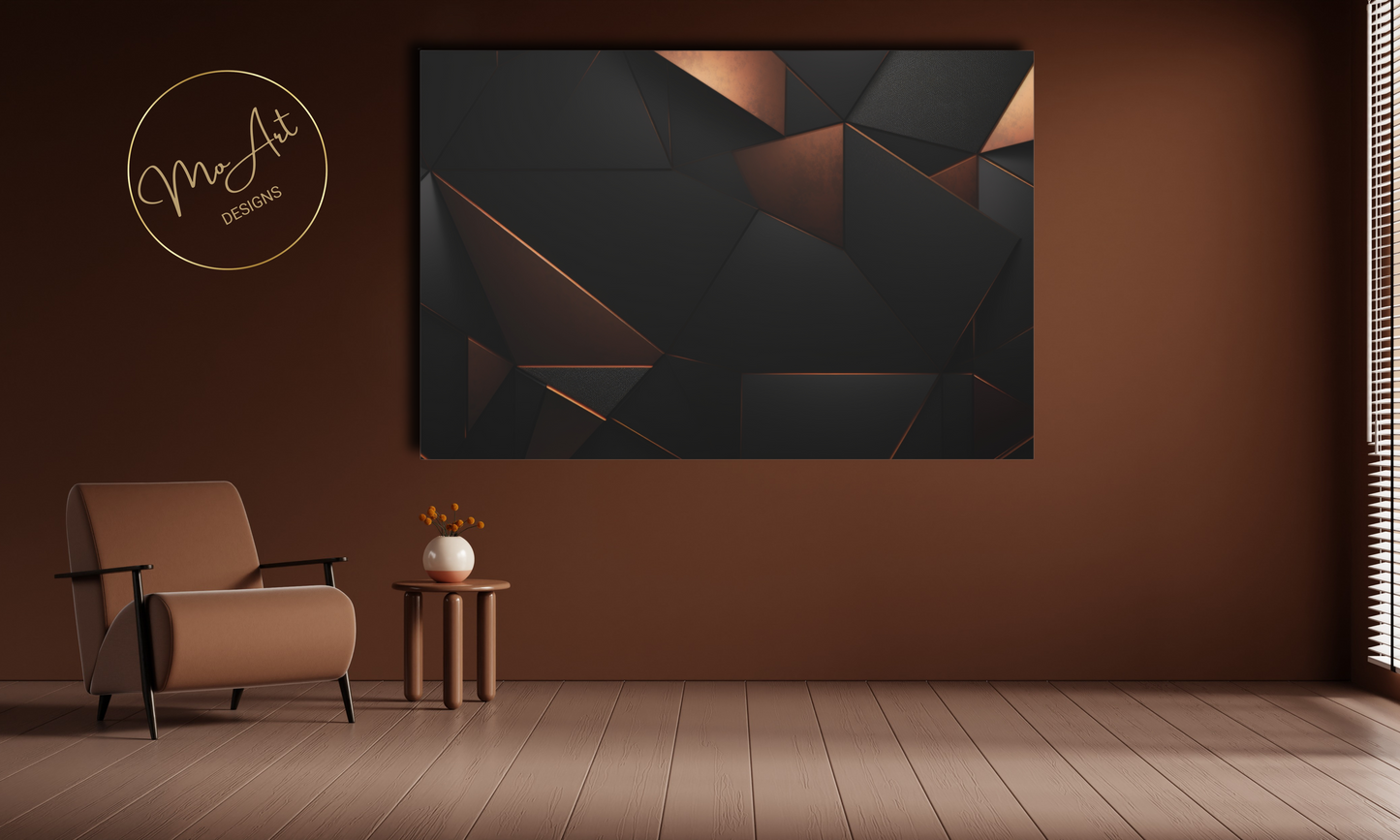Abstract Black and Copper Geometric Design Canvas Wall Art
