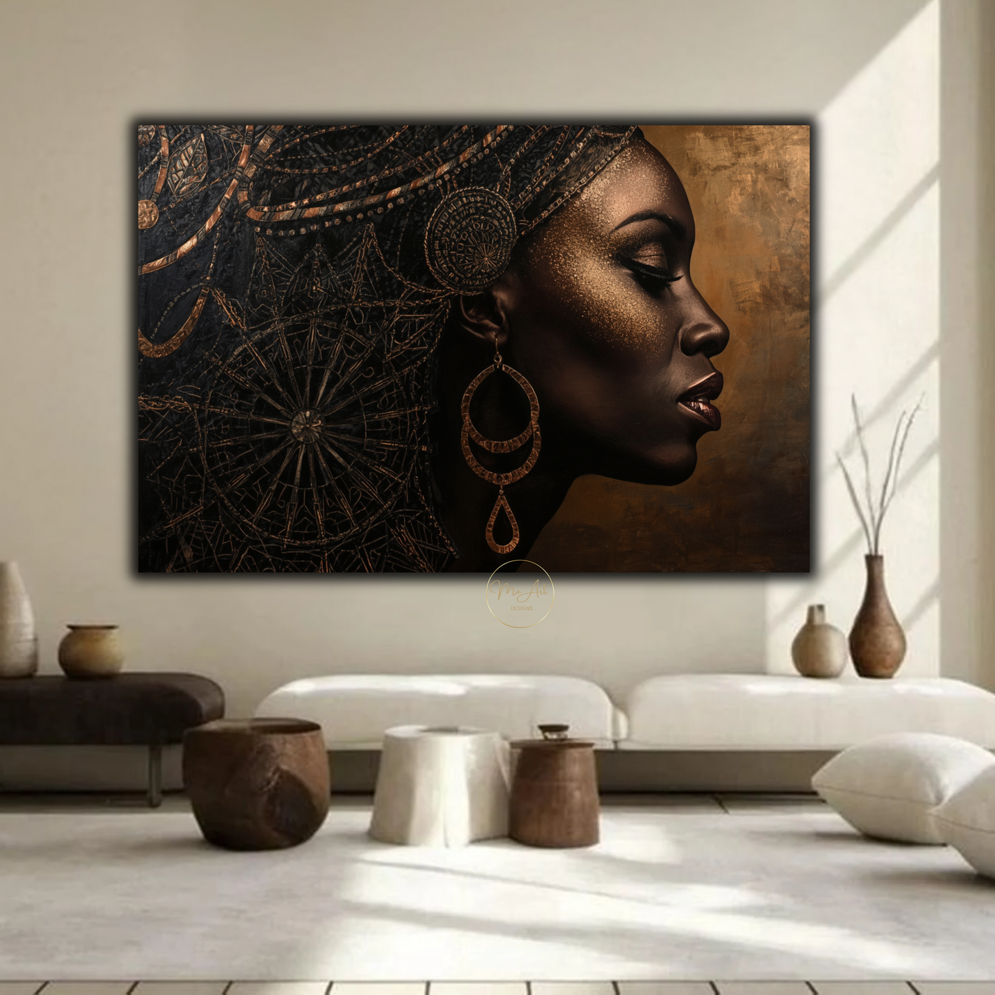 Black Woman Wall Art – Sophisticated Afrocentric Black & Copper Canvas Print