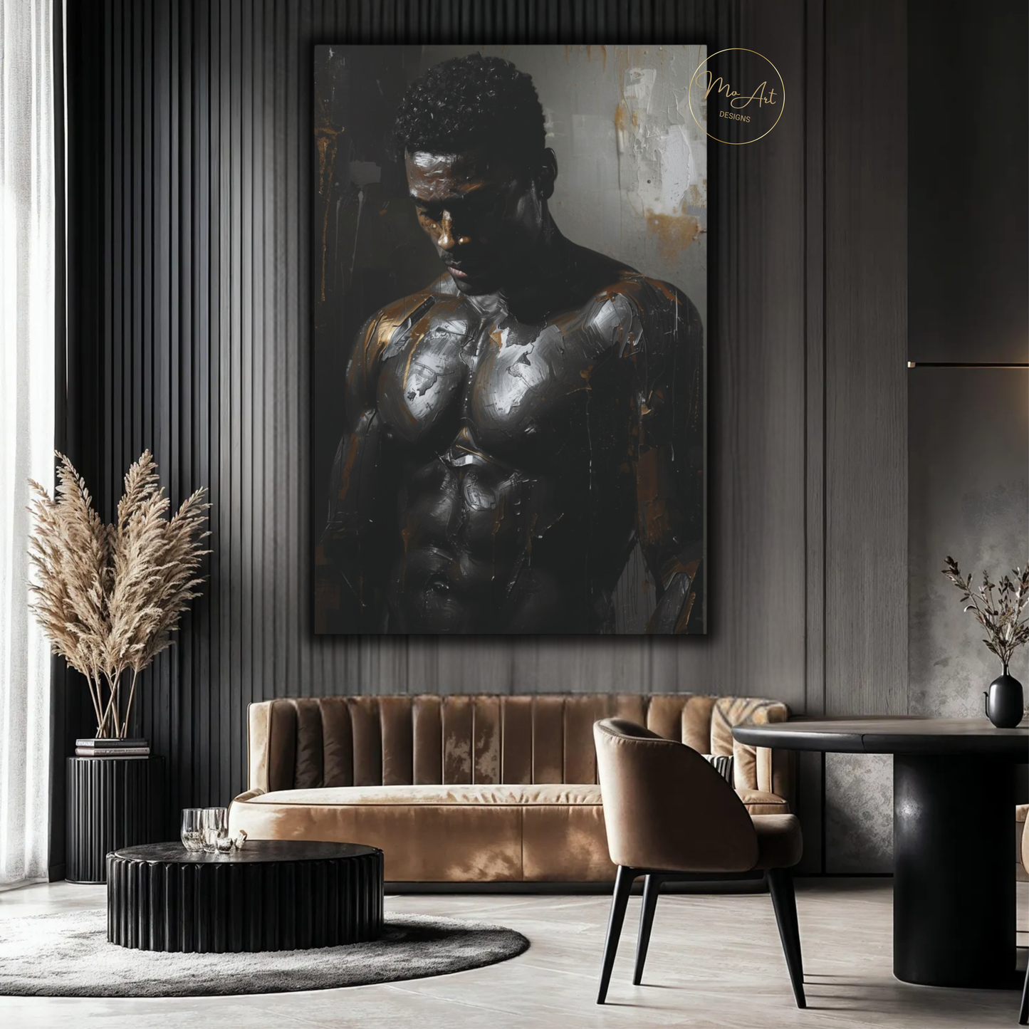 Black Man Wall Art – Sensual Persuasion | Powerful Black & Silver Masculine Canvas Print