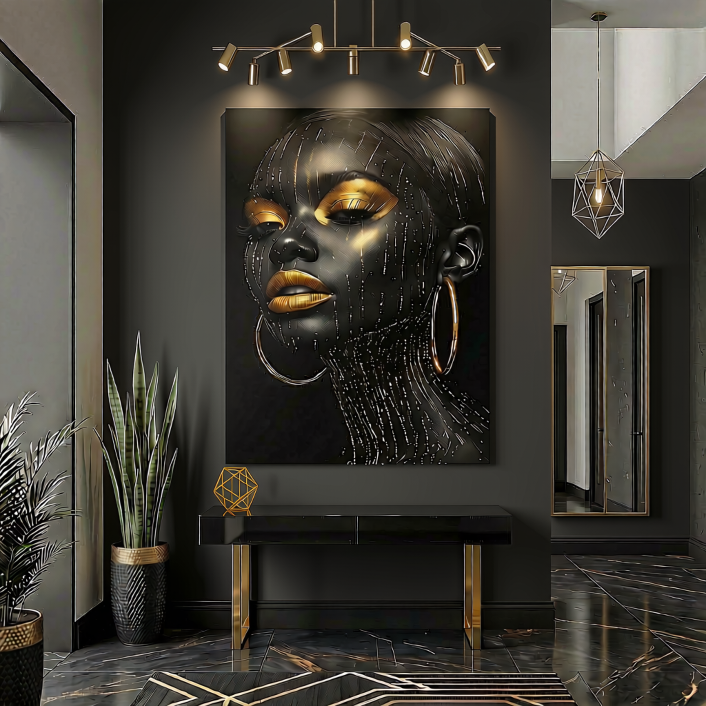 Black Woman Wall Art - Black & Gold Afrocentric Canvas Print