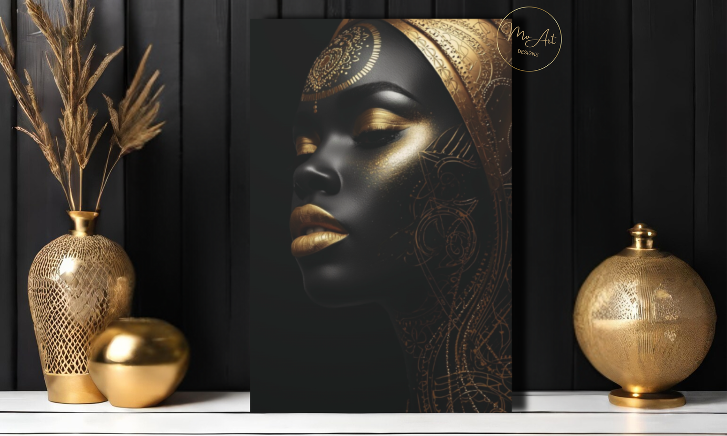 Black & Gold Woman Wall Art – Ebony Elegance / Canvas Print