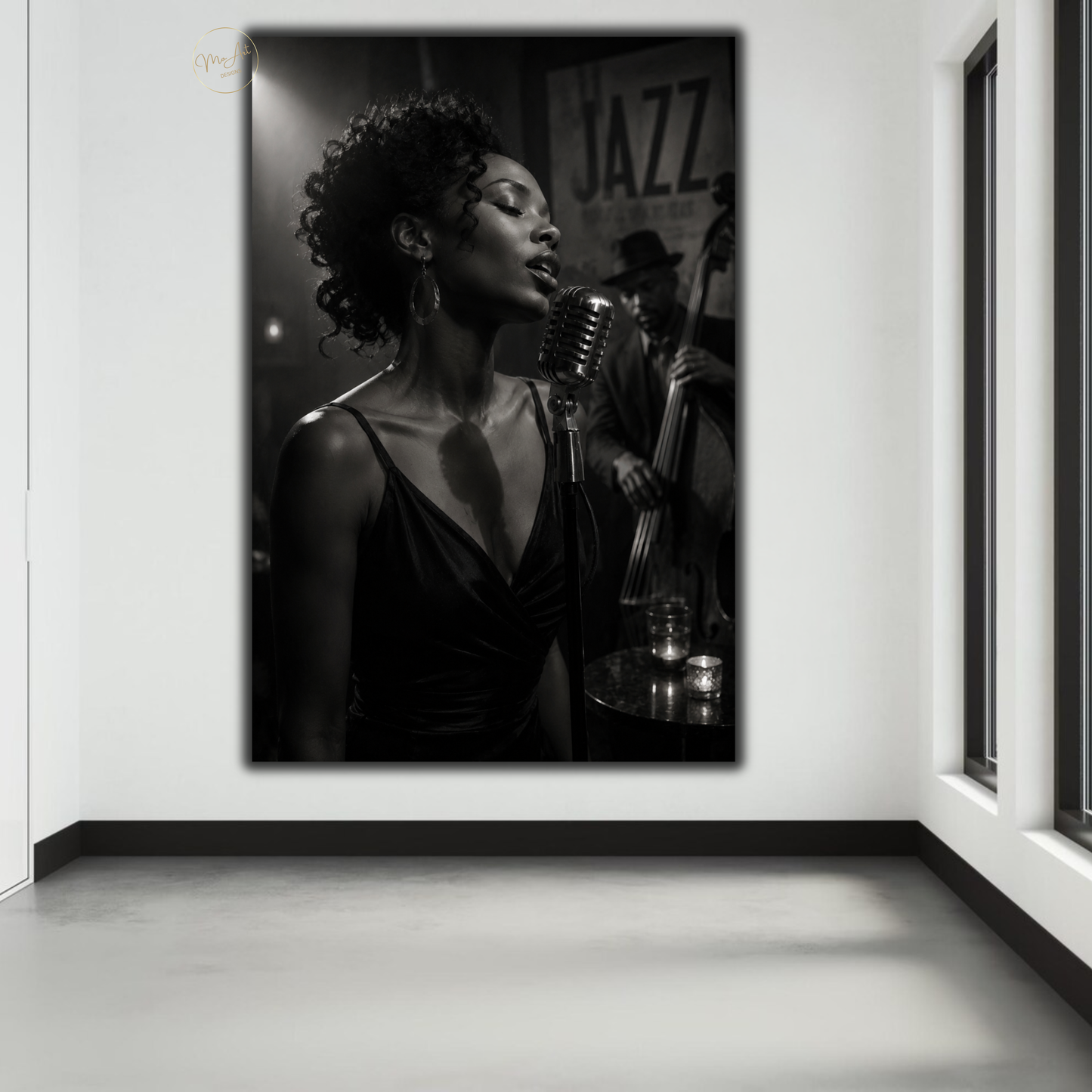 Black Woman Wall Art – Soulful Jazz Singer Canvas Print | Black & White Afrocentric Art