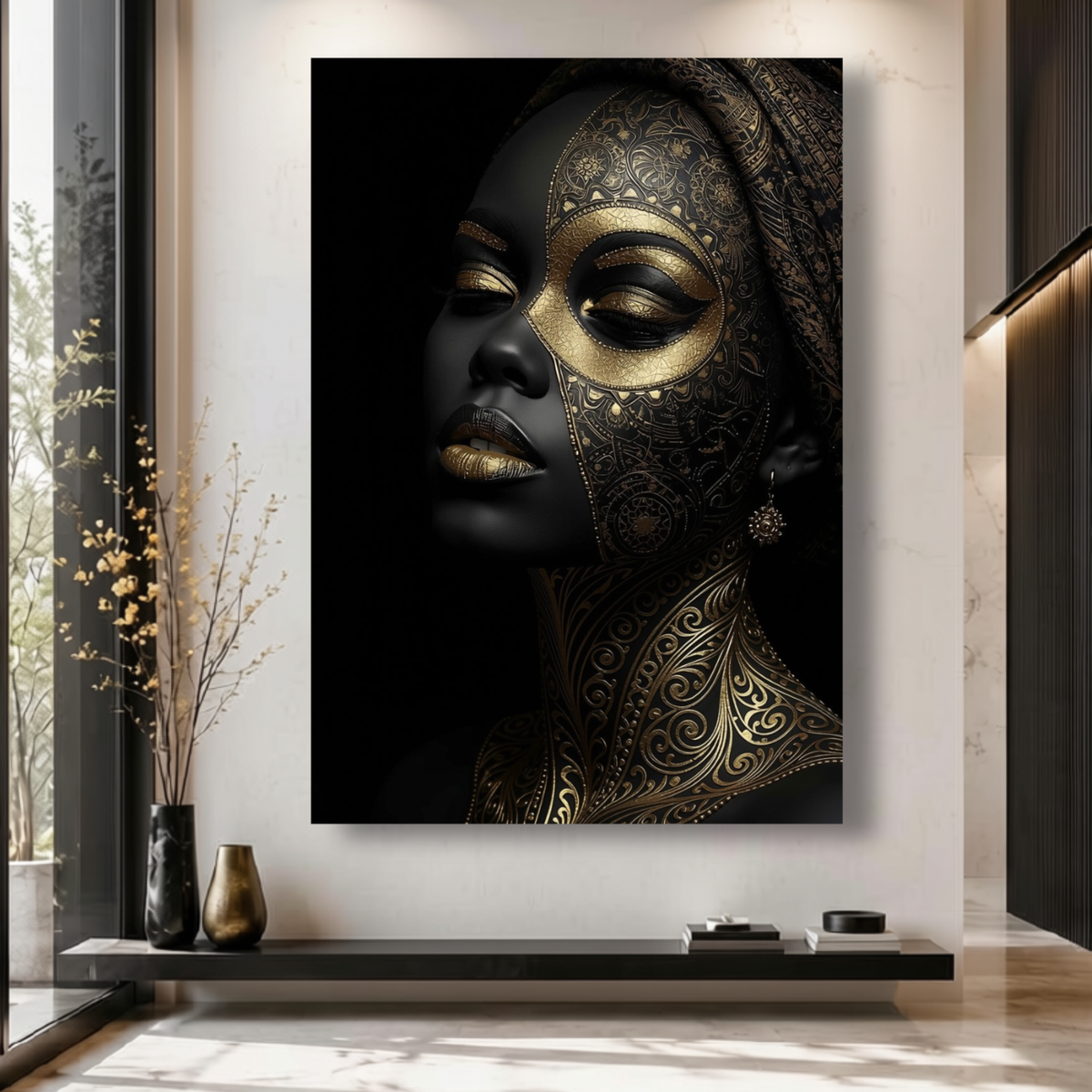 Black Woman Wall Art - Afrocentric Black & Gold Canvas Print | Luxury Home Decor